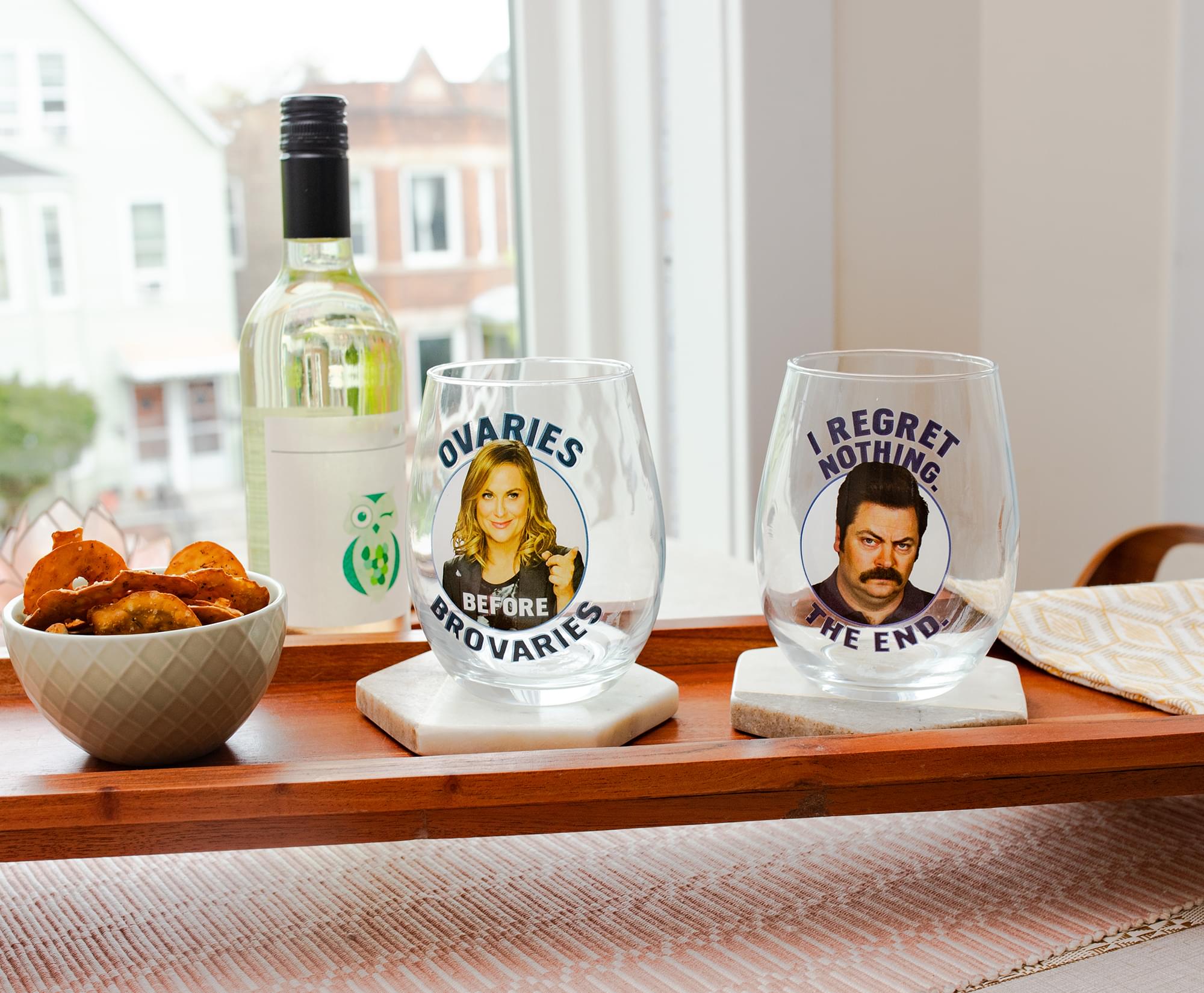 Upgrade Your Sipping Experience with Parks and Recreation Ron & Leslie 20 - Ounce Stemless Wine Glasses (Set of 2)