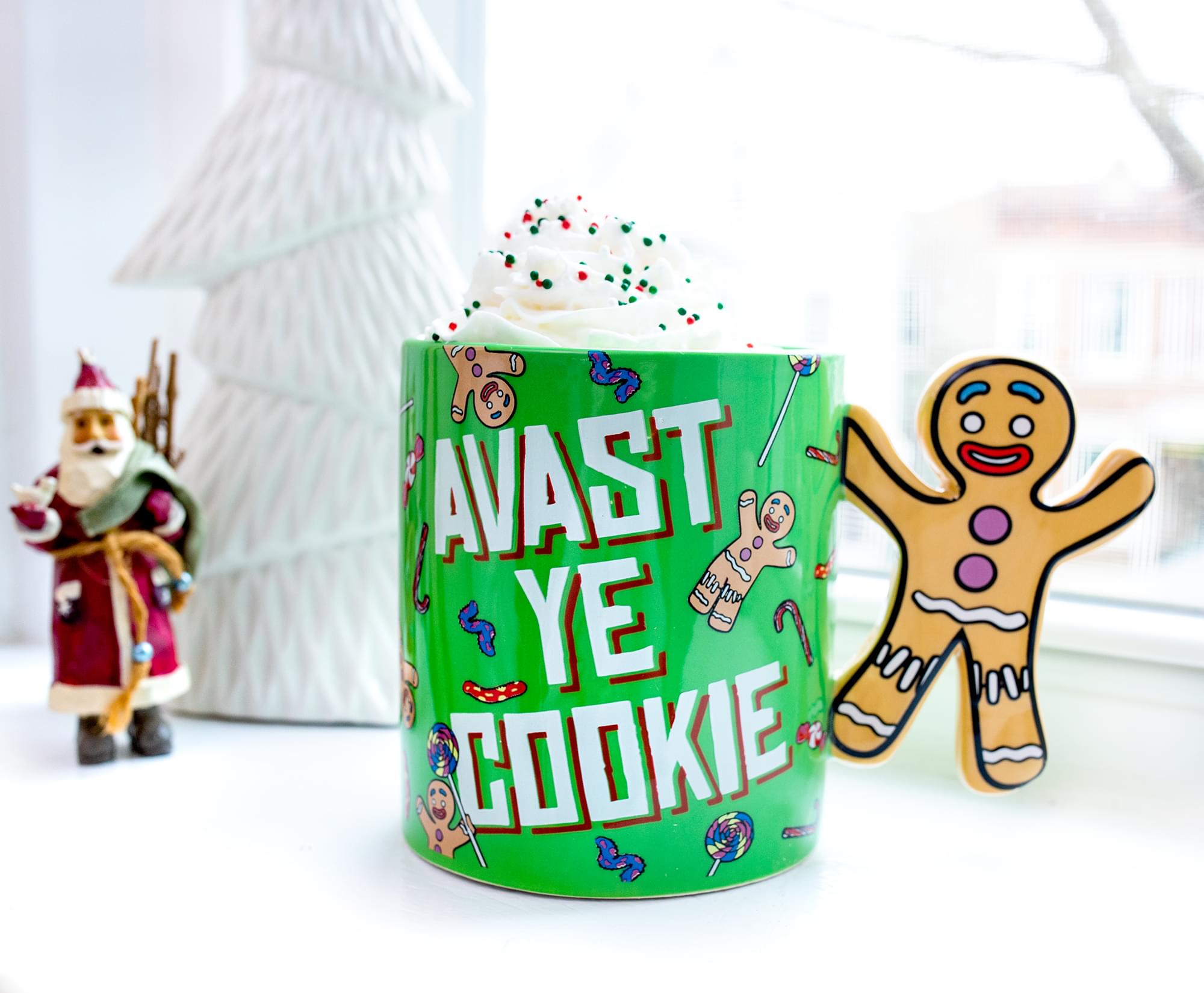 Shrek Gingerbread Man Ceramic Mug - Avast Ye Cookie with Sculpted Handle