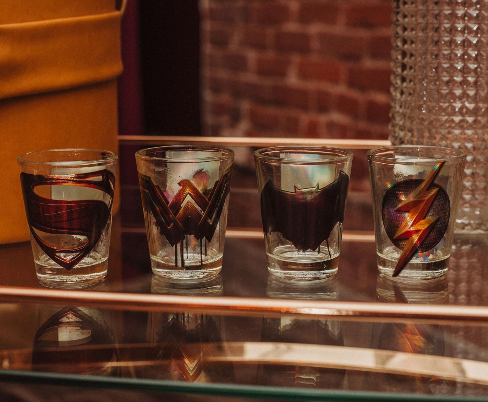 Justice League Movie Logos 1.5-Ounce Mini Shot Glasses - Set of 4