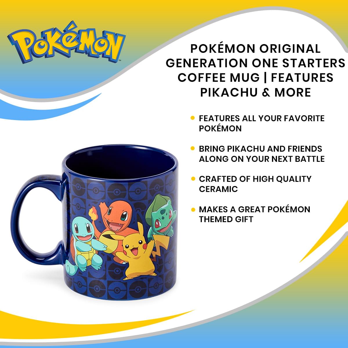 Original Generation One Pokémon Starters Coffee Mug with Pikachu