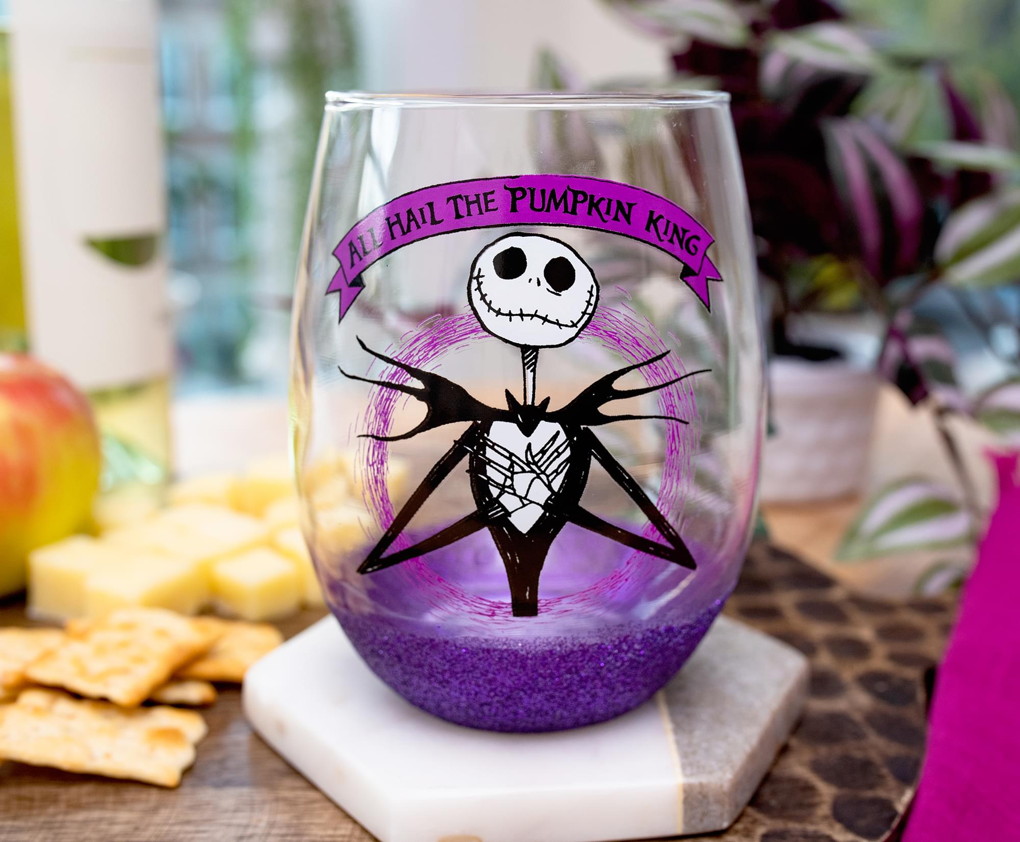 Disney's Nightmare Before Christmas All Hail Pumpkin King Stemless Wine Glass - Toast to Jack Skellington