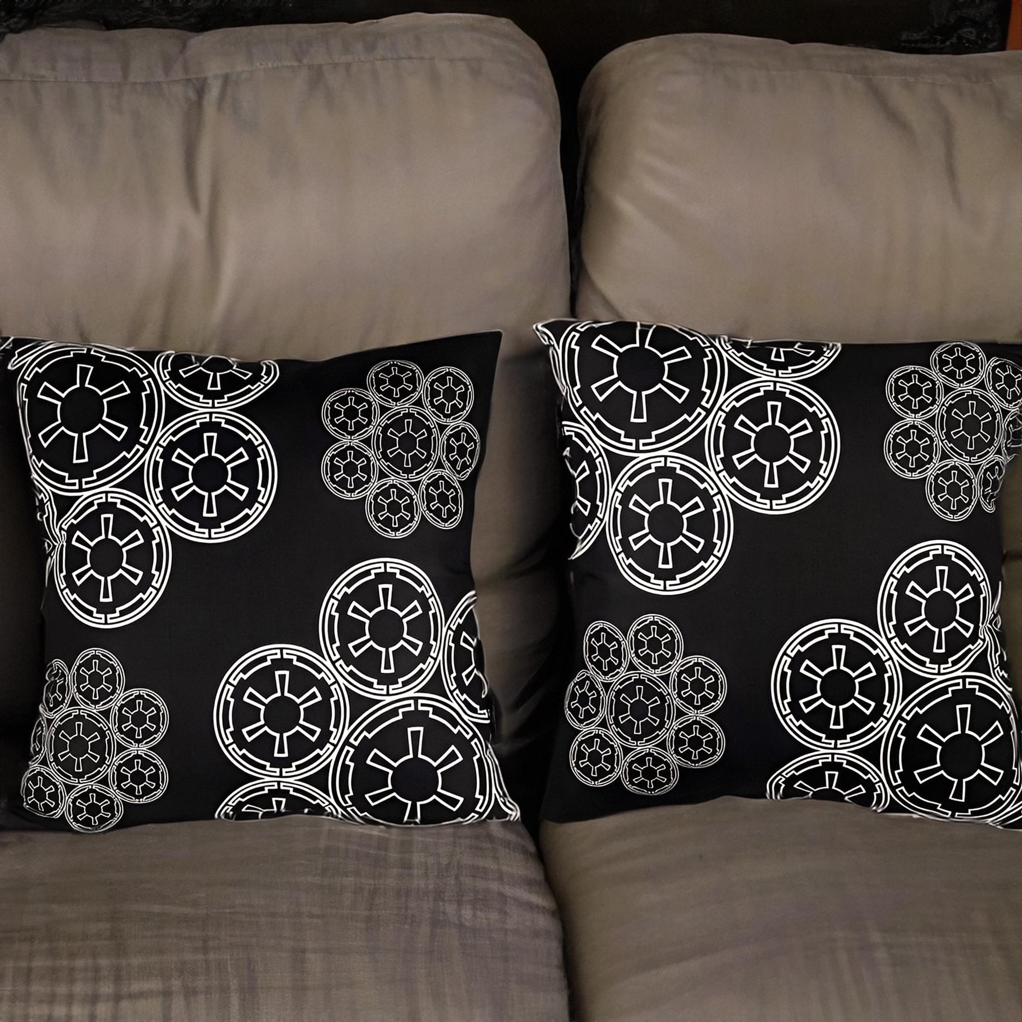 Epic Star Wars Black Throw Pillows with White Imperial Logo - 20x20 Inches (Set of 2)