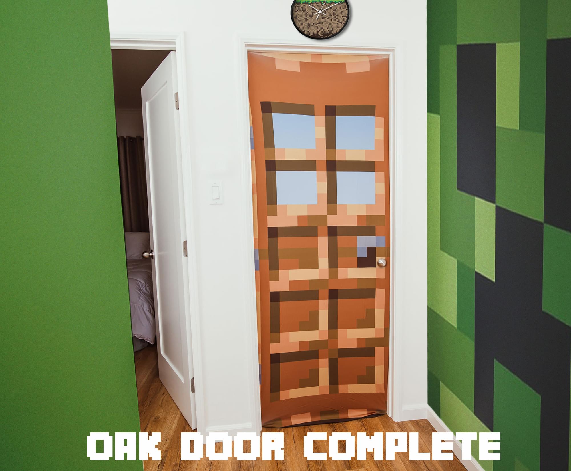 Transform Your Space with Minecraft Oakdoor Fabric Door Cling - 34 x 82 Inches