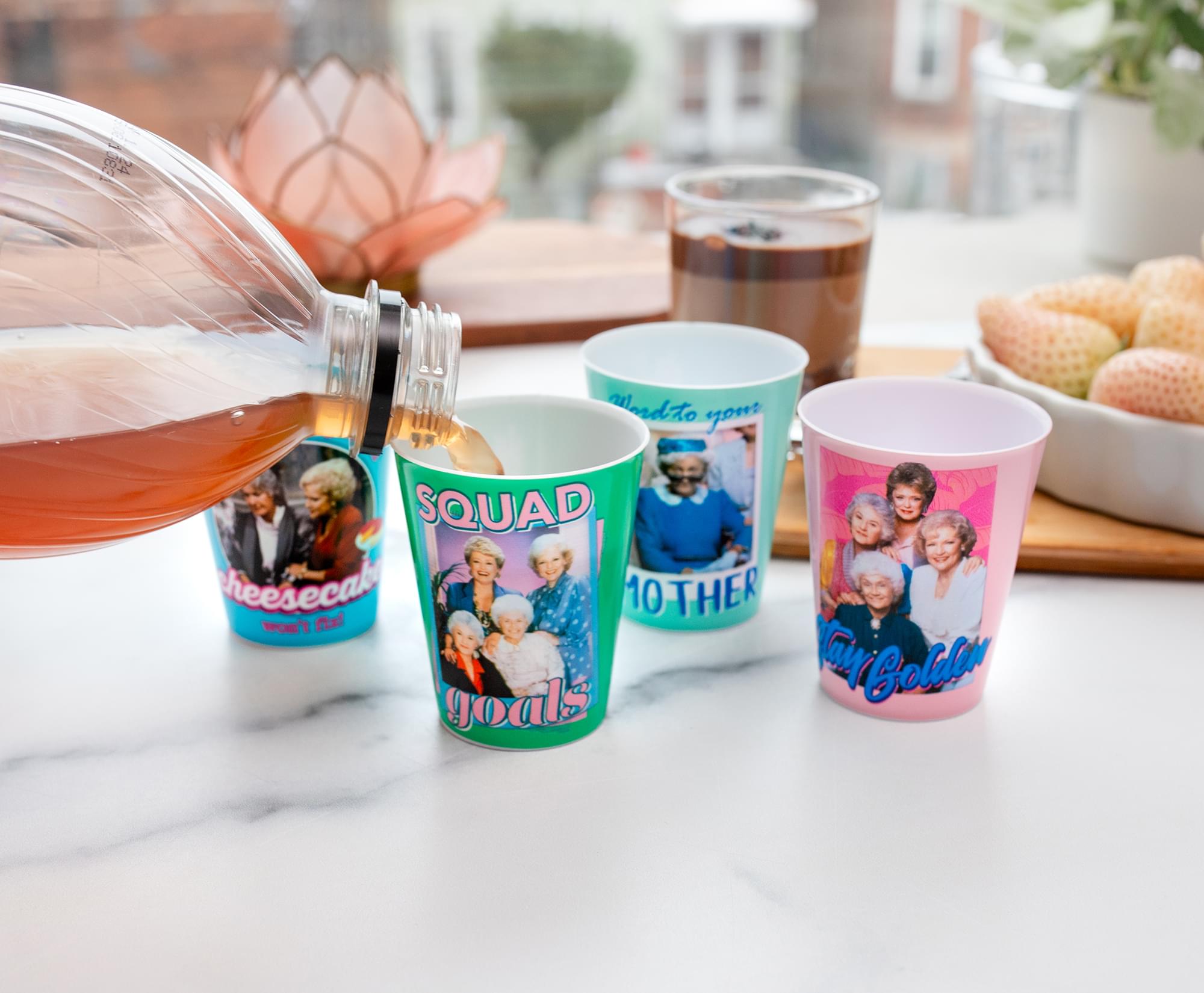 Golden Girls 2-Ounce Plastic Mini Shot Glass Set of 4 - Cheesecake, Drinks, and Comedy!