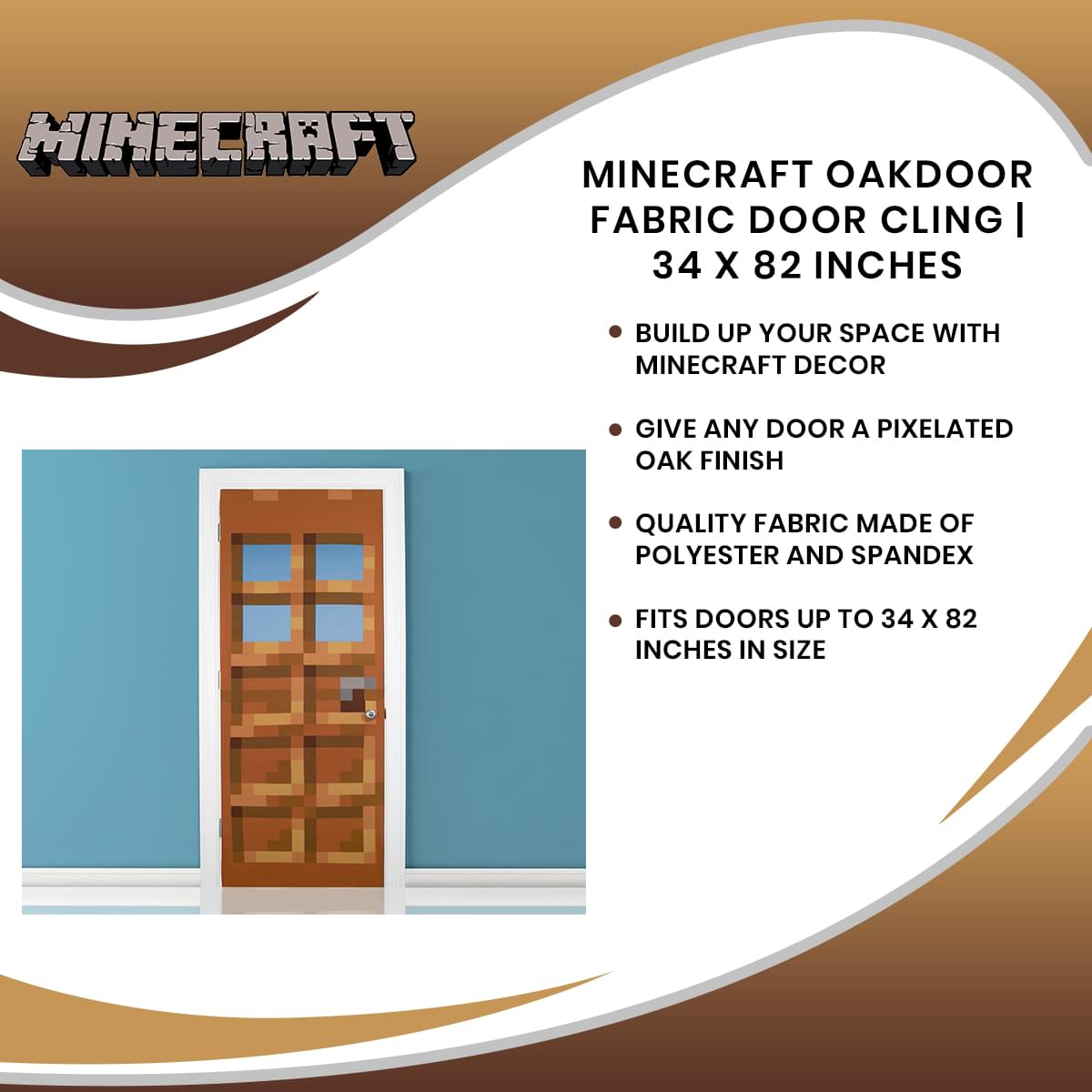 Transform Your Space with Minecraft Oakdoor Fabric Door Cling - 34 x 82 Inches