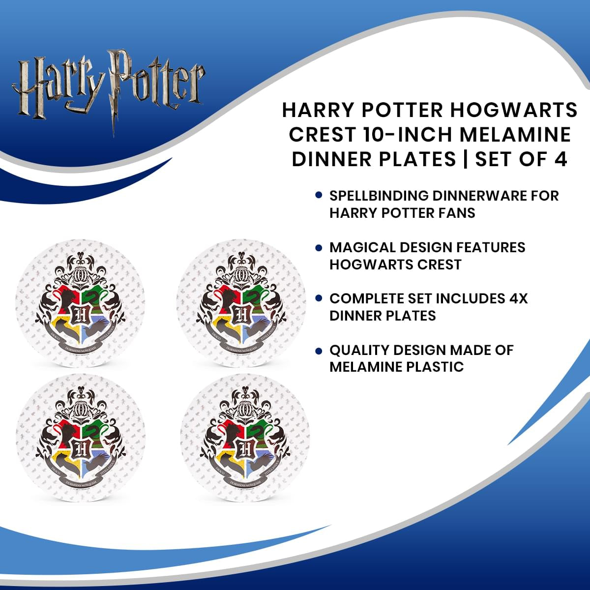 Enchanting Harry Potter Hogwarts Crest 10-Inch Melamine Dinner Plates - Set of 4