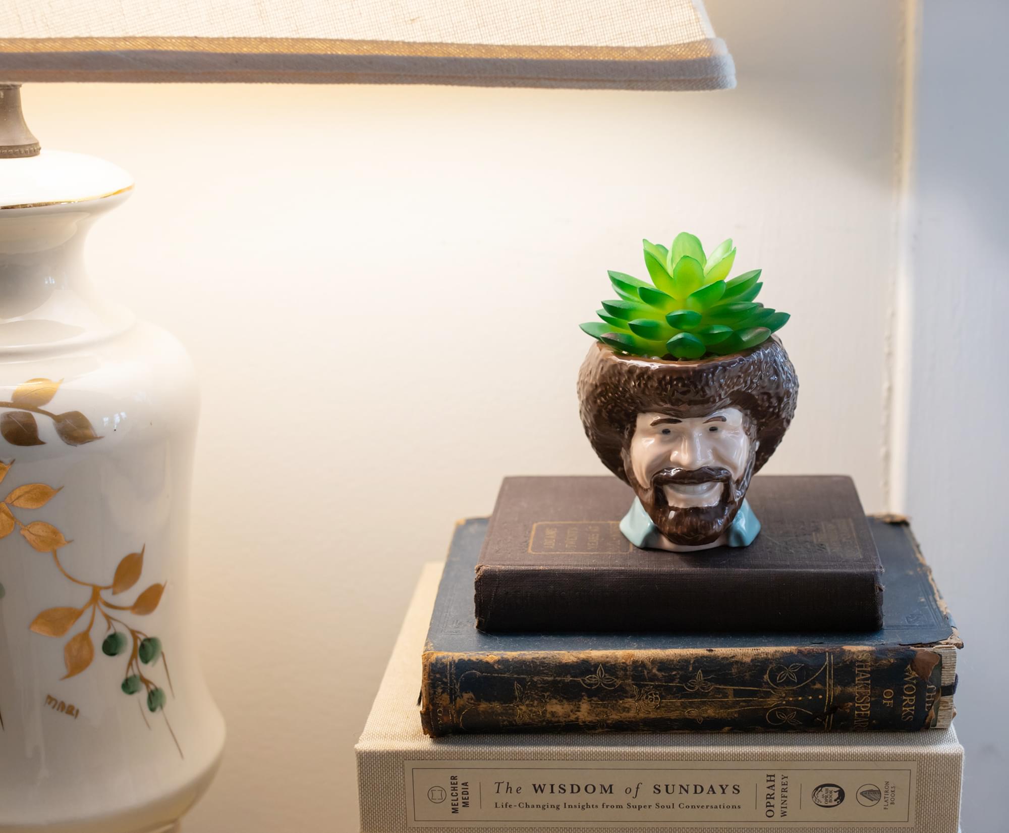 Bob Ross-Inspired Mini Ceramic Planter with Artificial Succulent - A Must-Have for Decor Lovers!