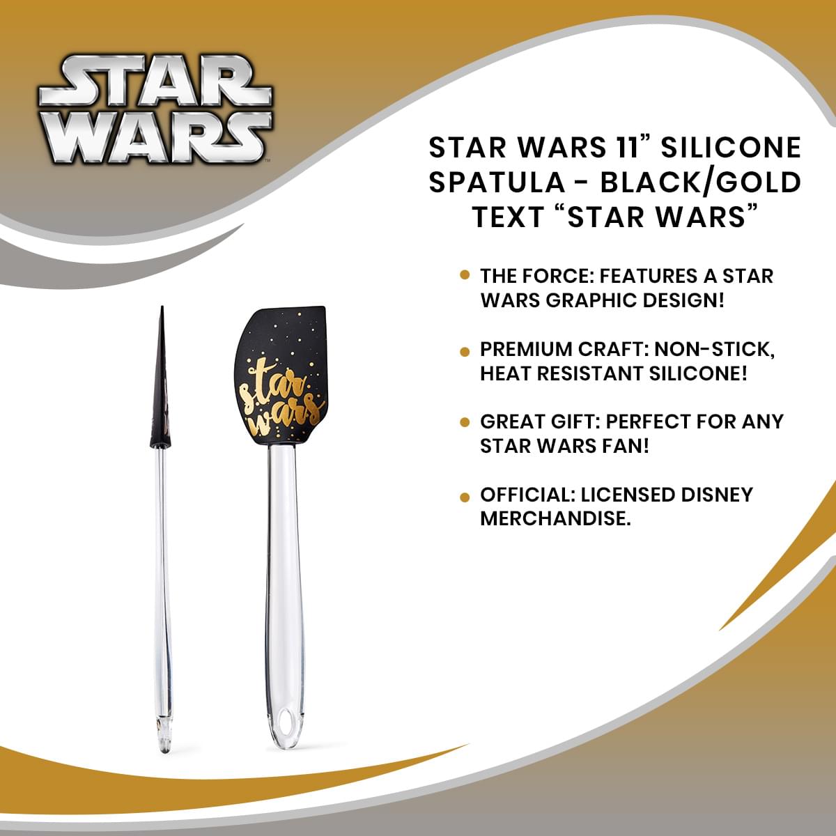 Star Wars 11" Silicone Spatula - Black/Gold Text 'Star Wars' - Unleash Your Jedi Cooking Skills