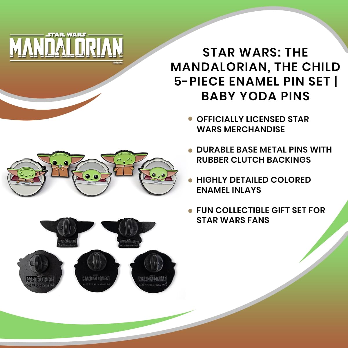 The Mandalorian: 5-Piece Enamel Pin Set of The Child - Adorable Baby Yoda Pins
