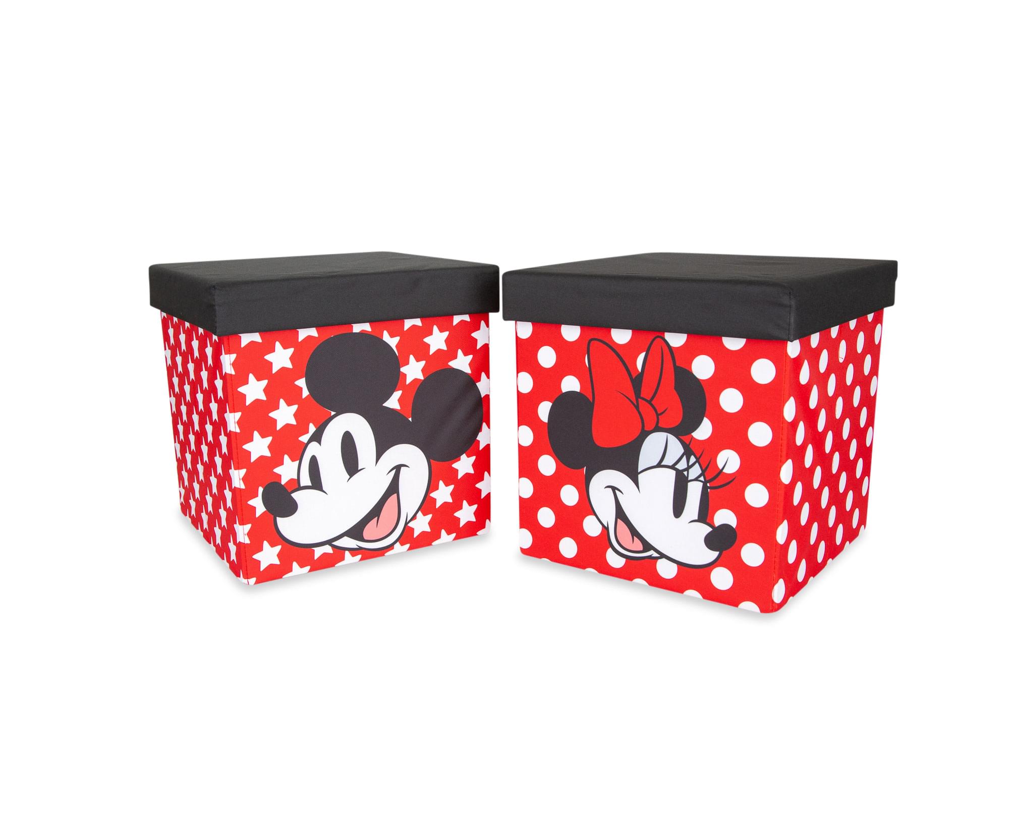 Disney's Enchanting 15-Inch Mickey & Minnie Storage Bin Cube Organizers with Lids - Set of 2
