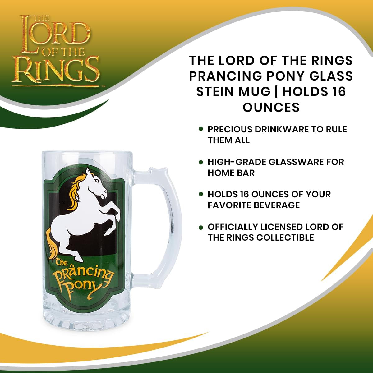 The Lord of the Rings Prancing Pony 16 - Ounce Glass Stein Mug
