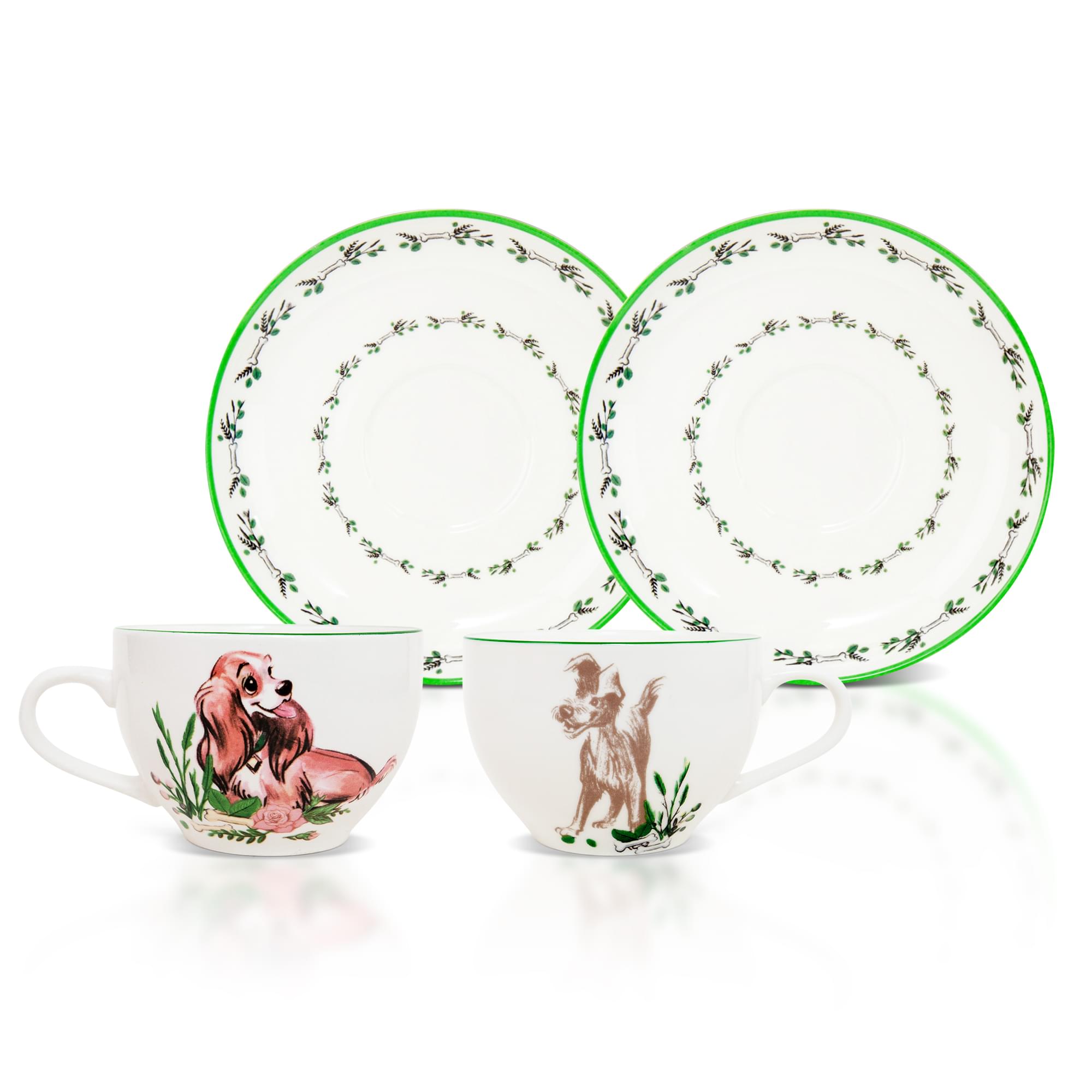 Disney Lady and the Tramp Bone China Tea Set - A Pair of Teacups and Saucers