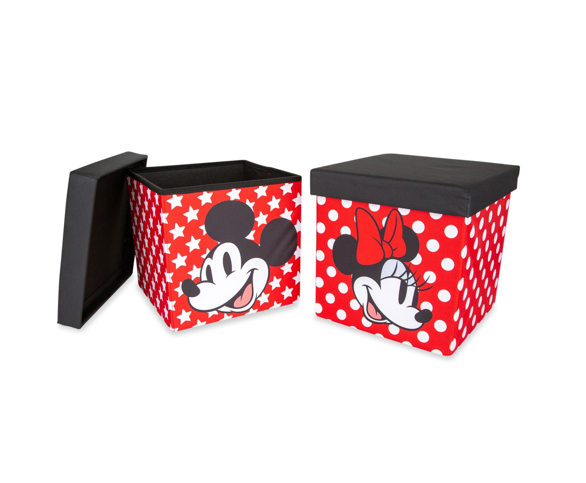 Disney's Enchanting 15-Inch Mickey & Minnie Storage Bin Cube Organizers with Lids - Set of 2