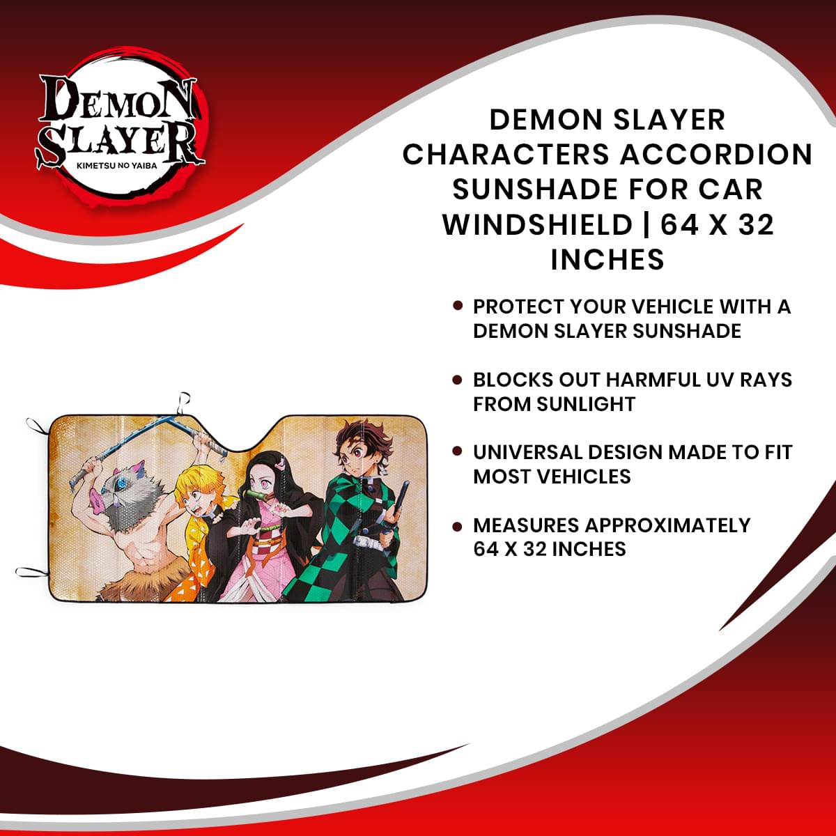 Epic Demon Slayer Car Windshield Accordion Sunshade - 64 x 32 Inches