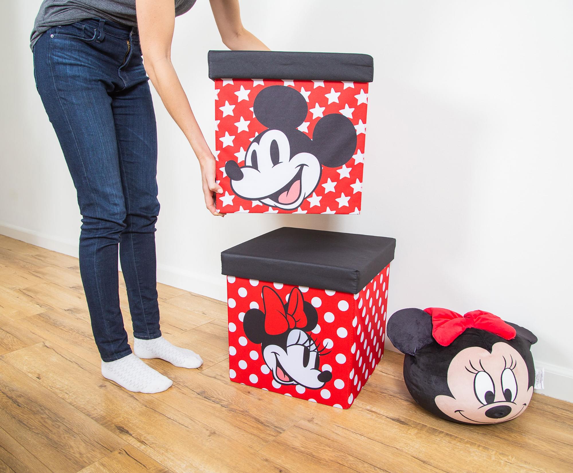 Disney's Enchanting 15-Inch Mickey & Minnie Storage Bin Cube Organizers with Lids - Set of 2