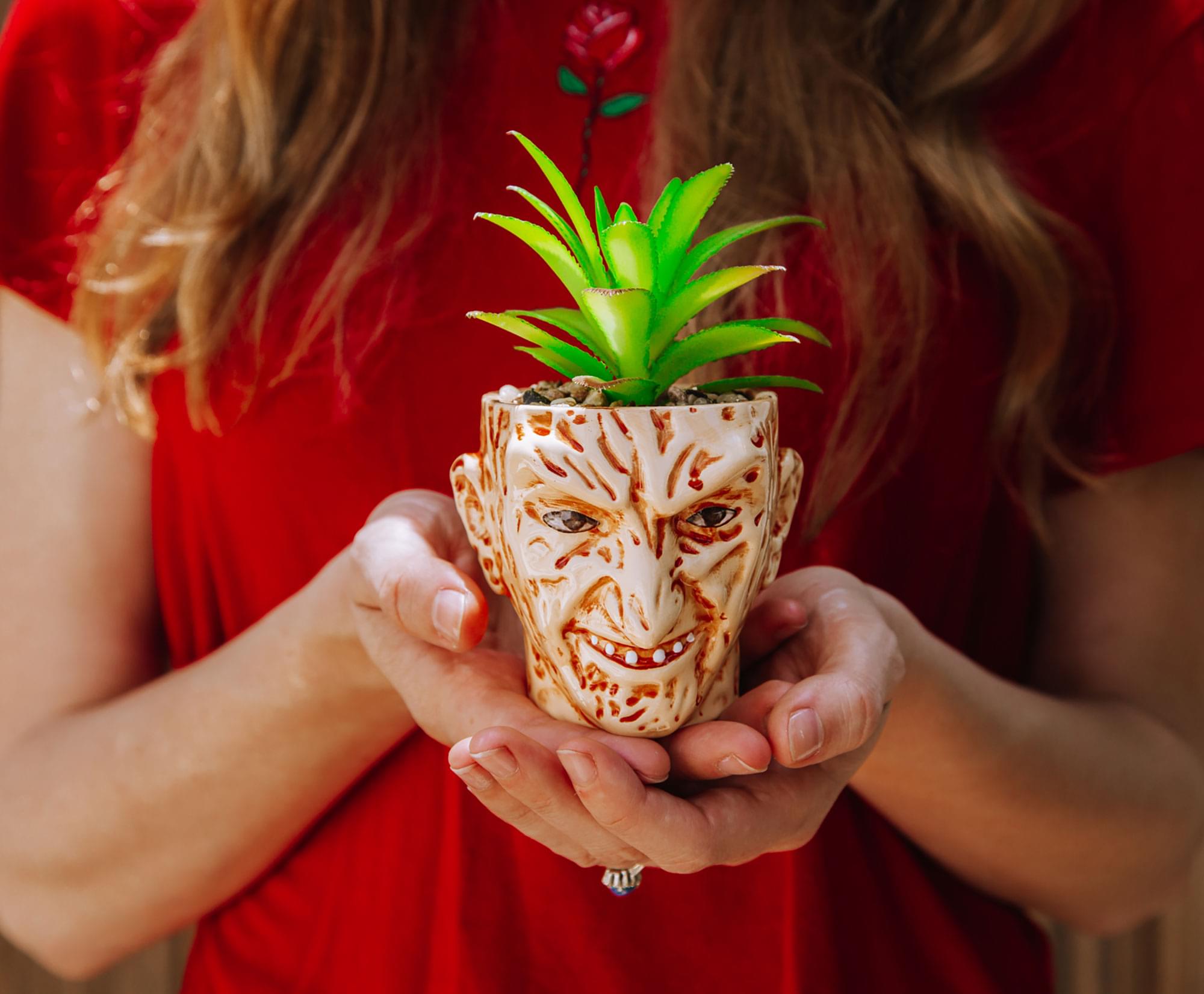 Nightmare Fuel: Freddy Krueger Ceramic Planter with Artificial Succulent