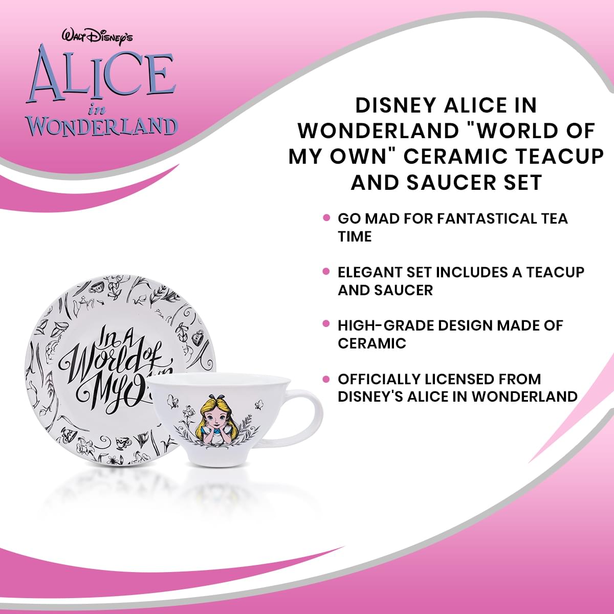 Enchanting Disney Alice In Wonderland Ceramic Teacup & Saucer Set