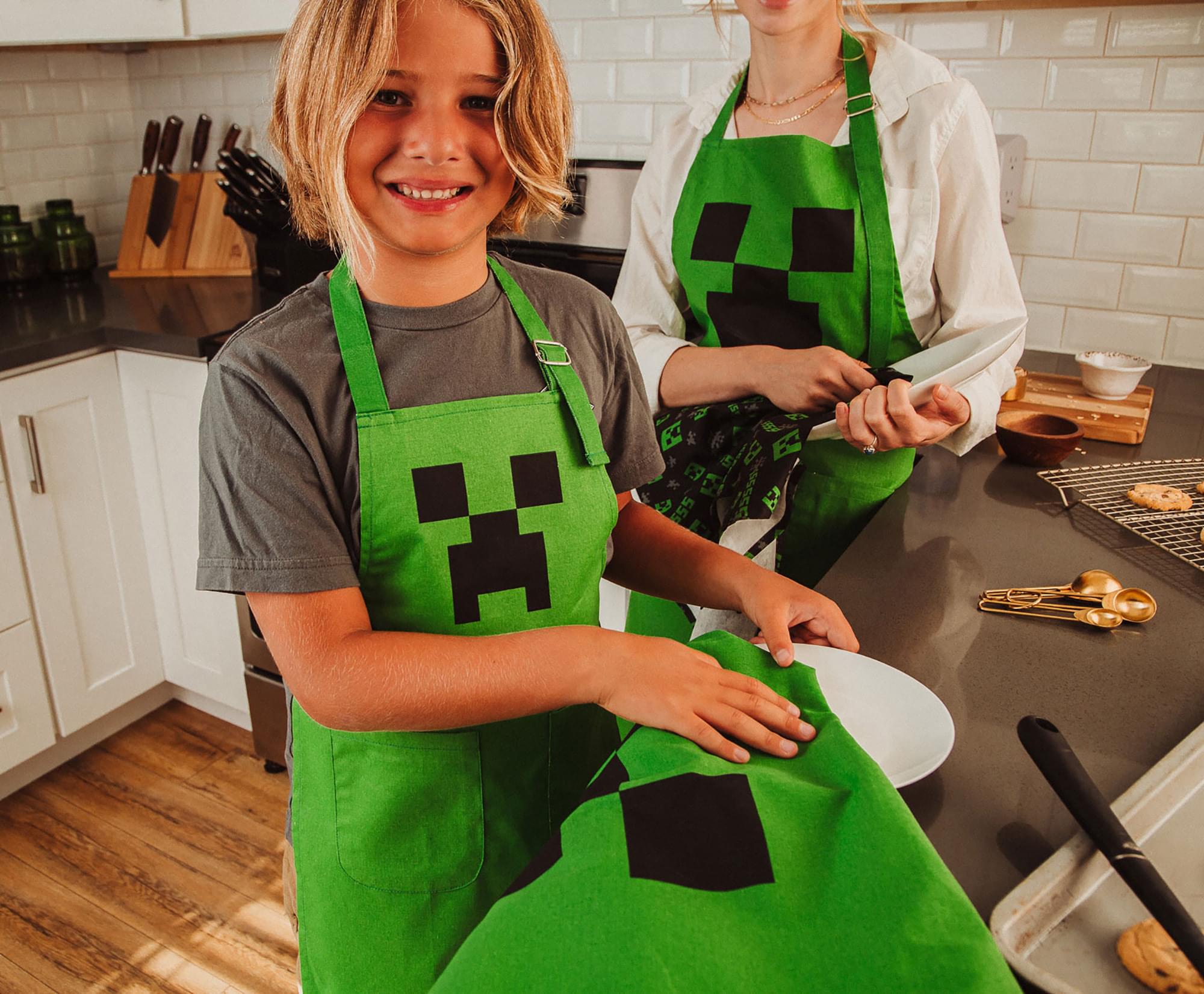 Minecraft Green Creeper Apron for Young Chefs