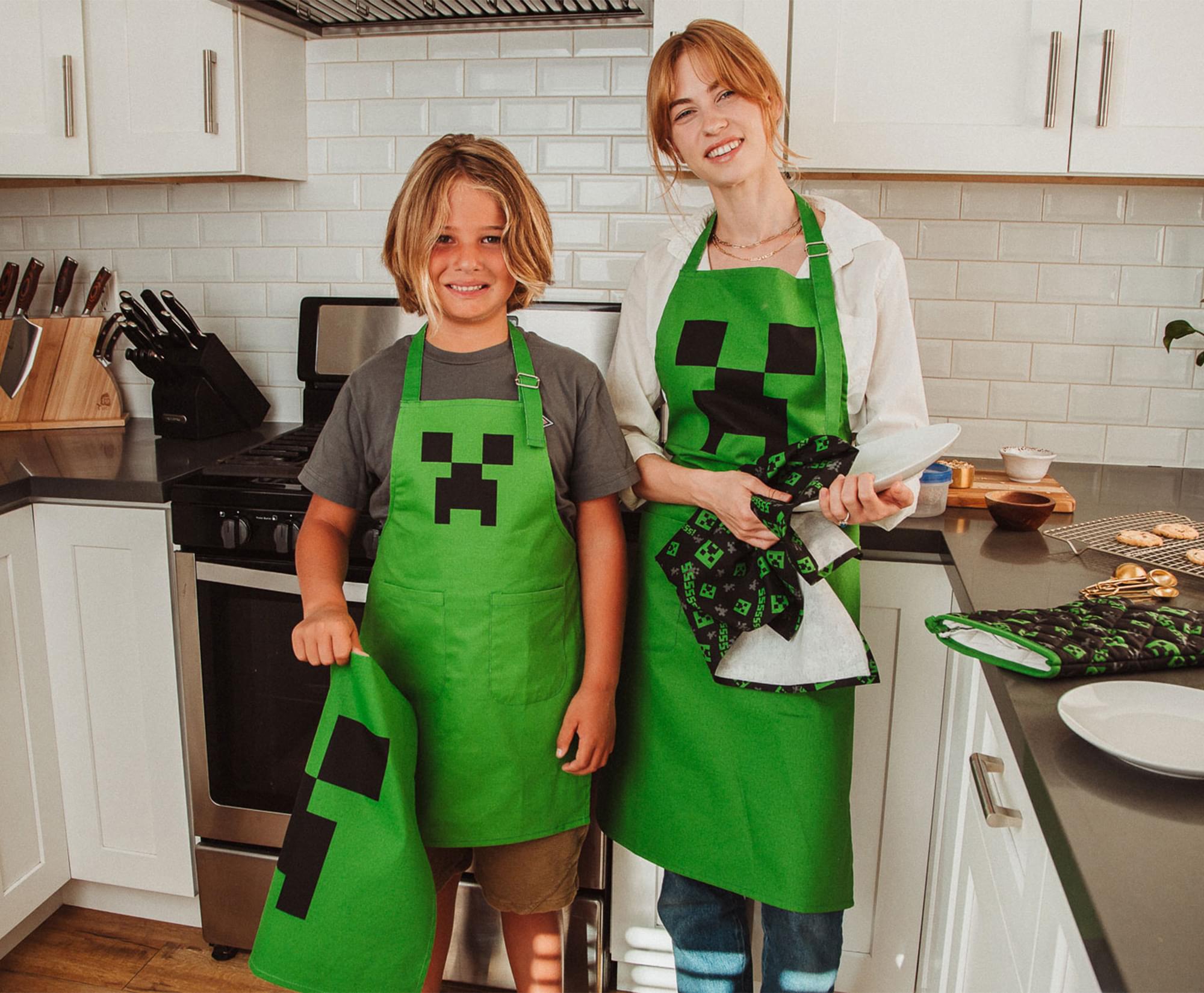 Minecraft Green Creeper Apron for Young Chefs
