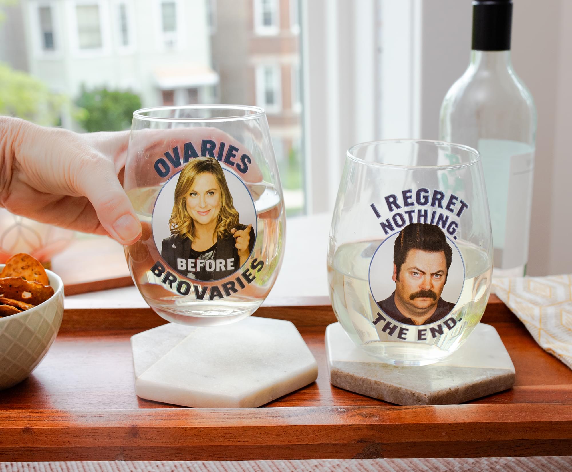 Upgrade Your Sipping Experience with Parks and Recreation Ron & Leslie 20 - Ounce Stemless Wine Glasses (Set of 2)