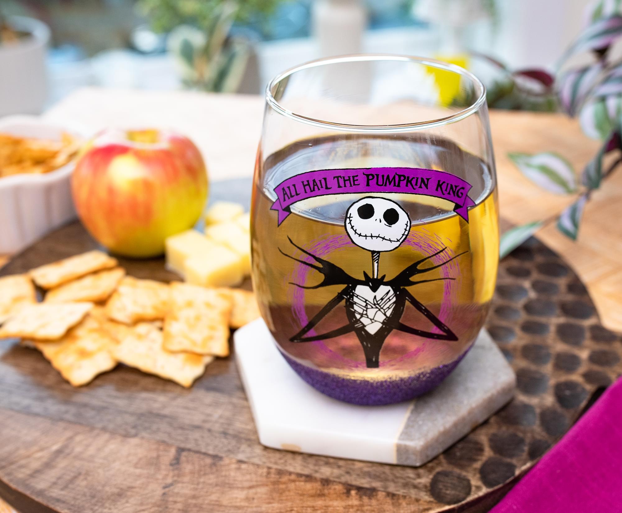 Disney's Nightmare Before Christmas All Hail Pumpkin King Stemless Wine Glass - Toast to Jack Skellington