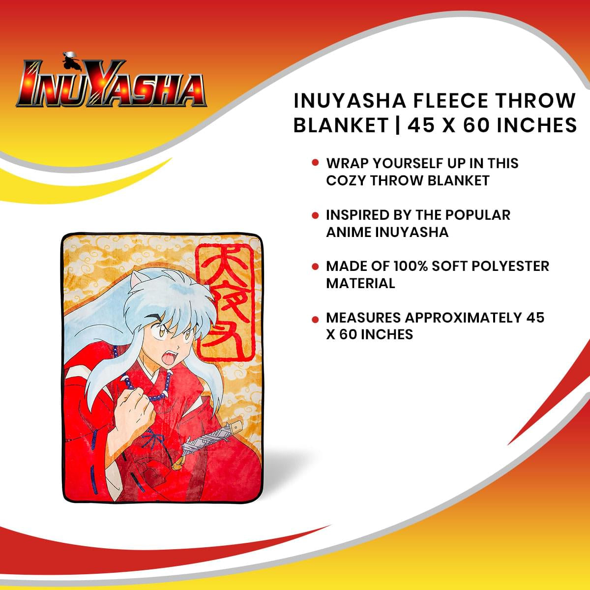 Inuyasha Anime Fleece Throw Blanket - 45 x 60 Inches