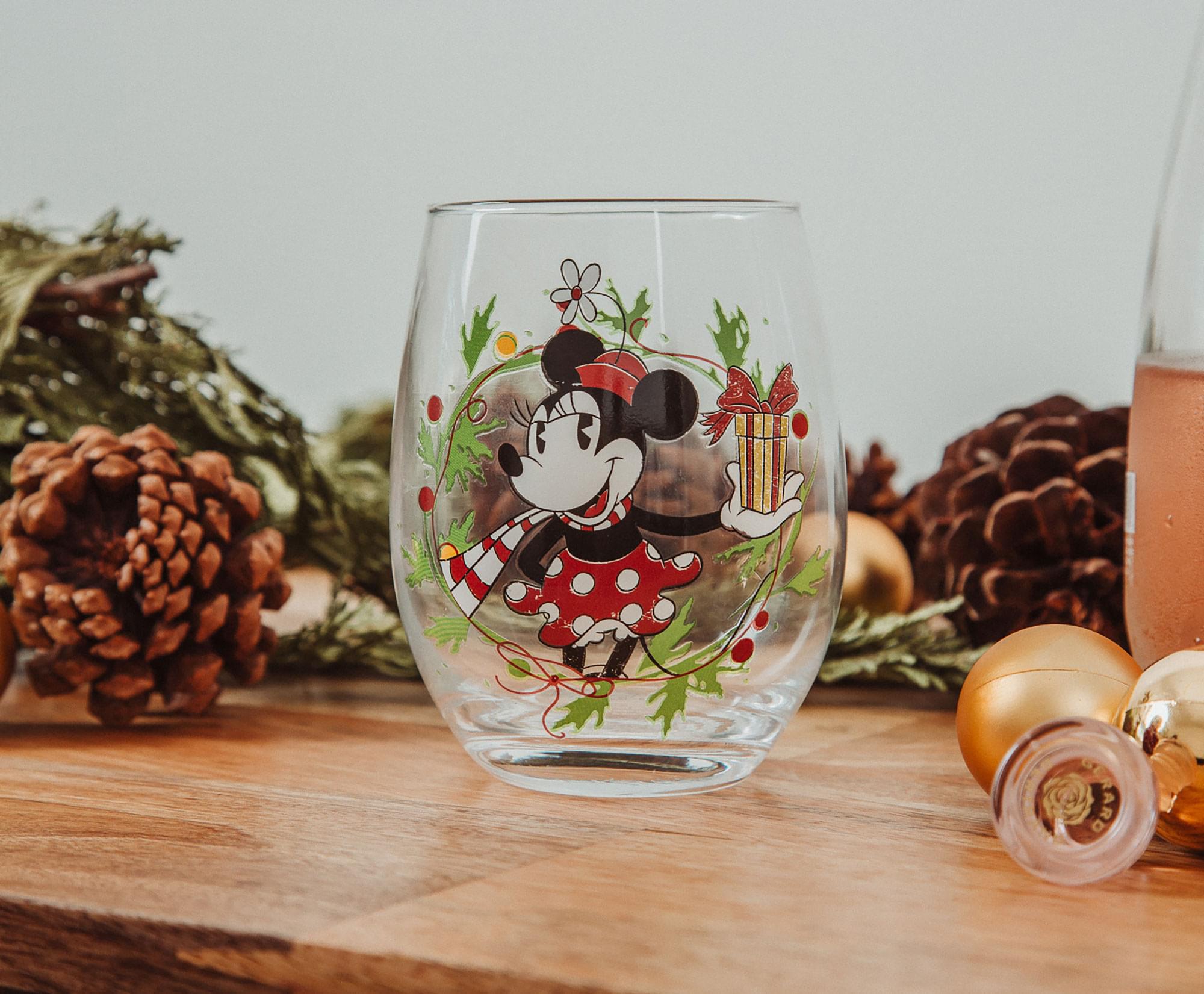 Disney Minnie Mouse Christmas Cheer Stemless Wine Glass - 20 Ounce Festive Fun