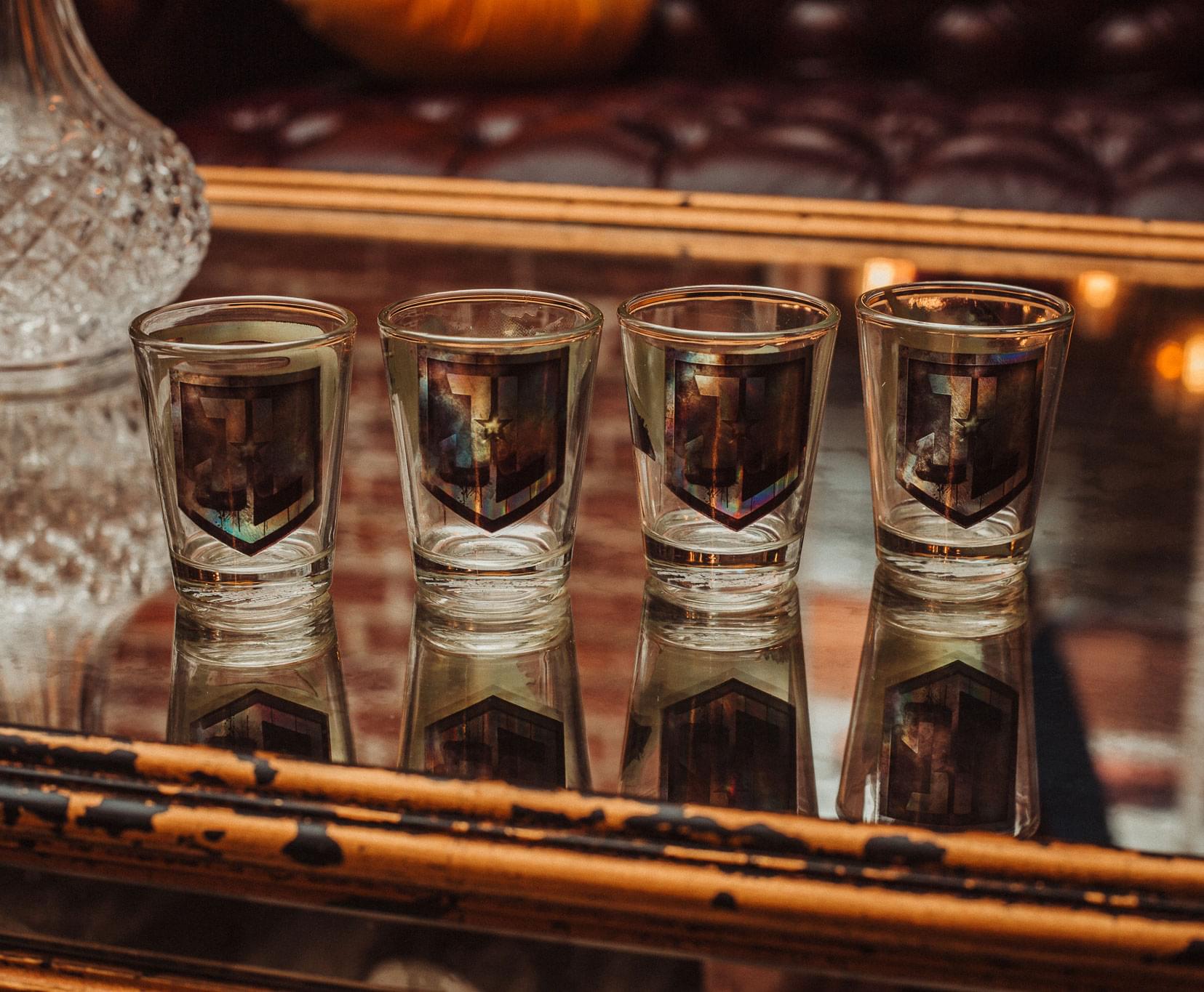 Justice League Movie Logos 1.5-Ounce Mini Shot Glasses - Set of 4