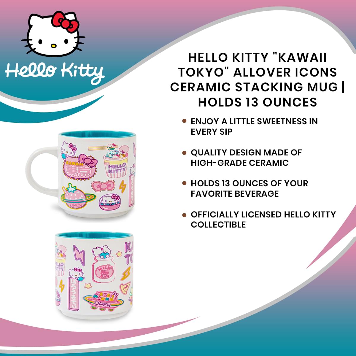 Adorable Hello Kitty Kawaii Tokyo Ceramic Stacking Mug - 13 Oz