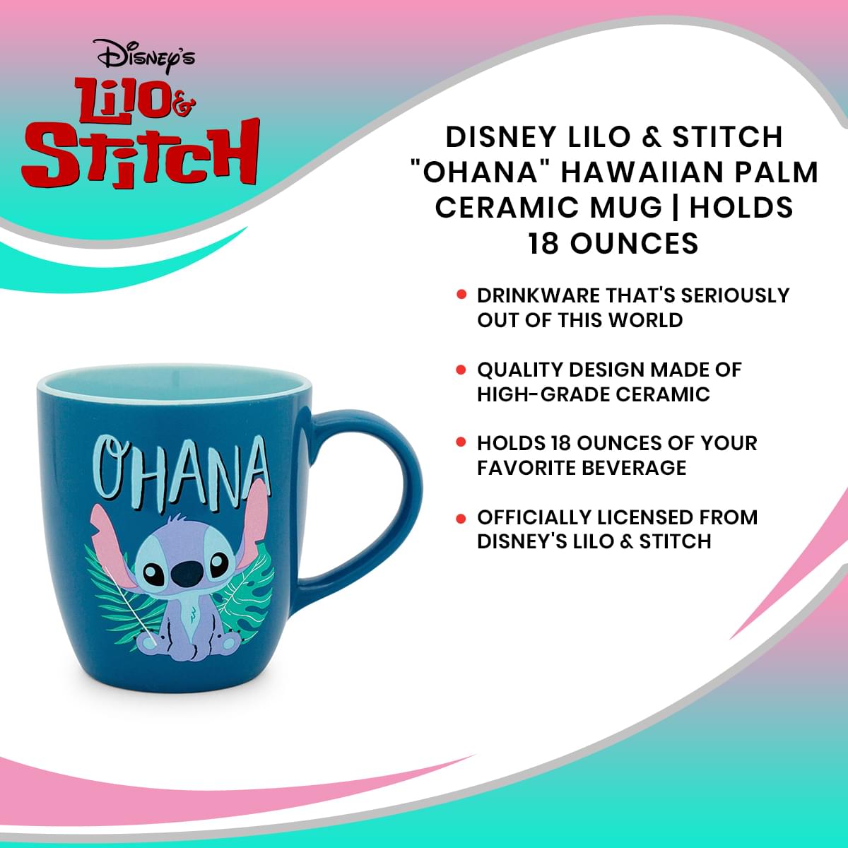 Disney Lilo & Stitch Ohana Hawaiian Paradise Ceramic Mug - 18 Ounce
