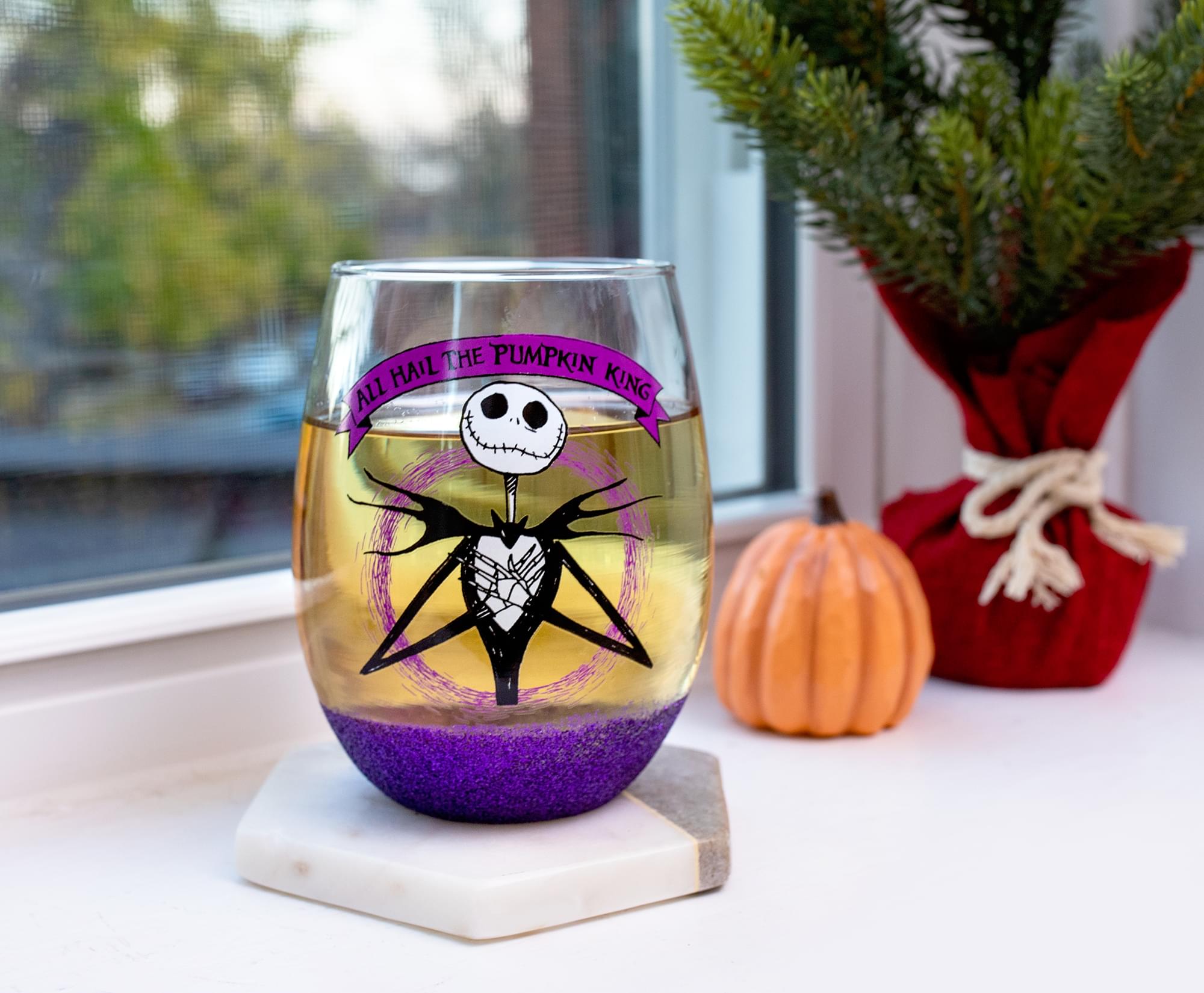 Disney's Nightmare Before Christmas All Hail Pumpkin King Stemless Wine Glass - Toast to Jack Skellington