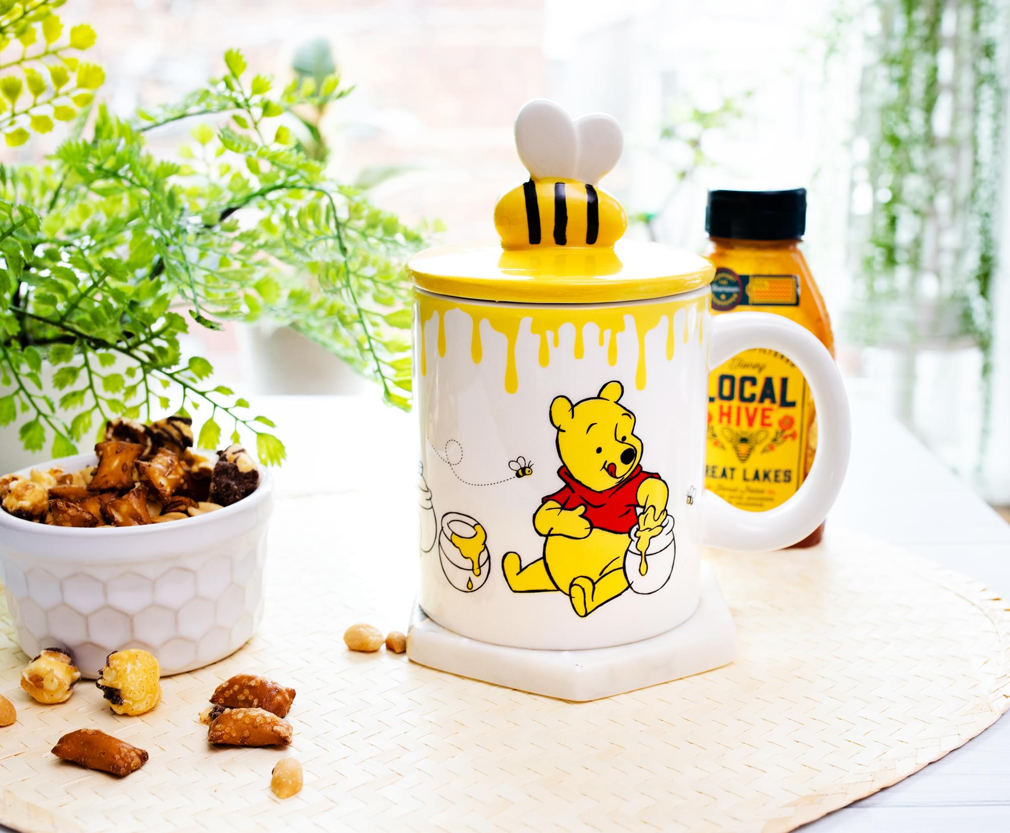 Disney's Enchanting Winnie The Pooh Hunny Pot Ceramic Mug with Lid - 18 Ounce Delight