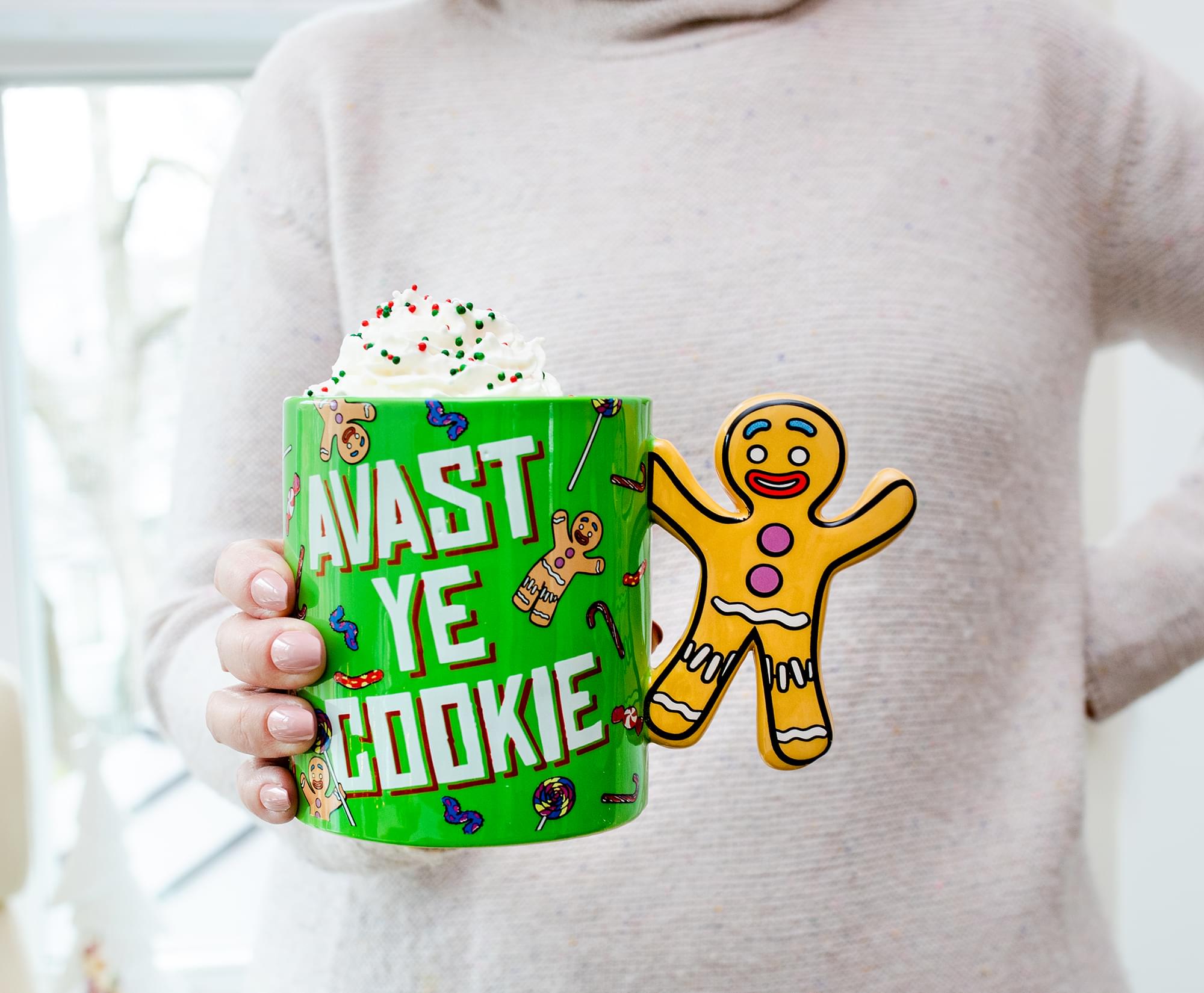 Shrek Gingerbread Man Ceramic Mug - Avast Ye Cookie with Sculpted Handle