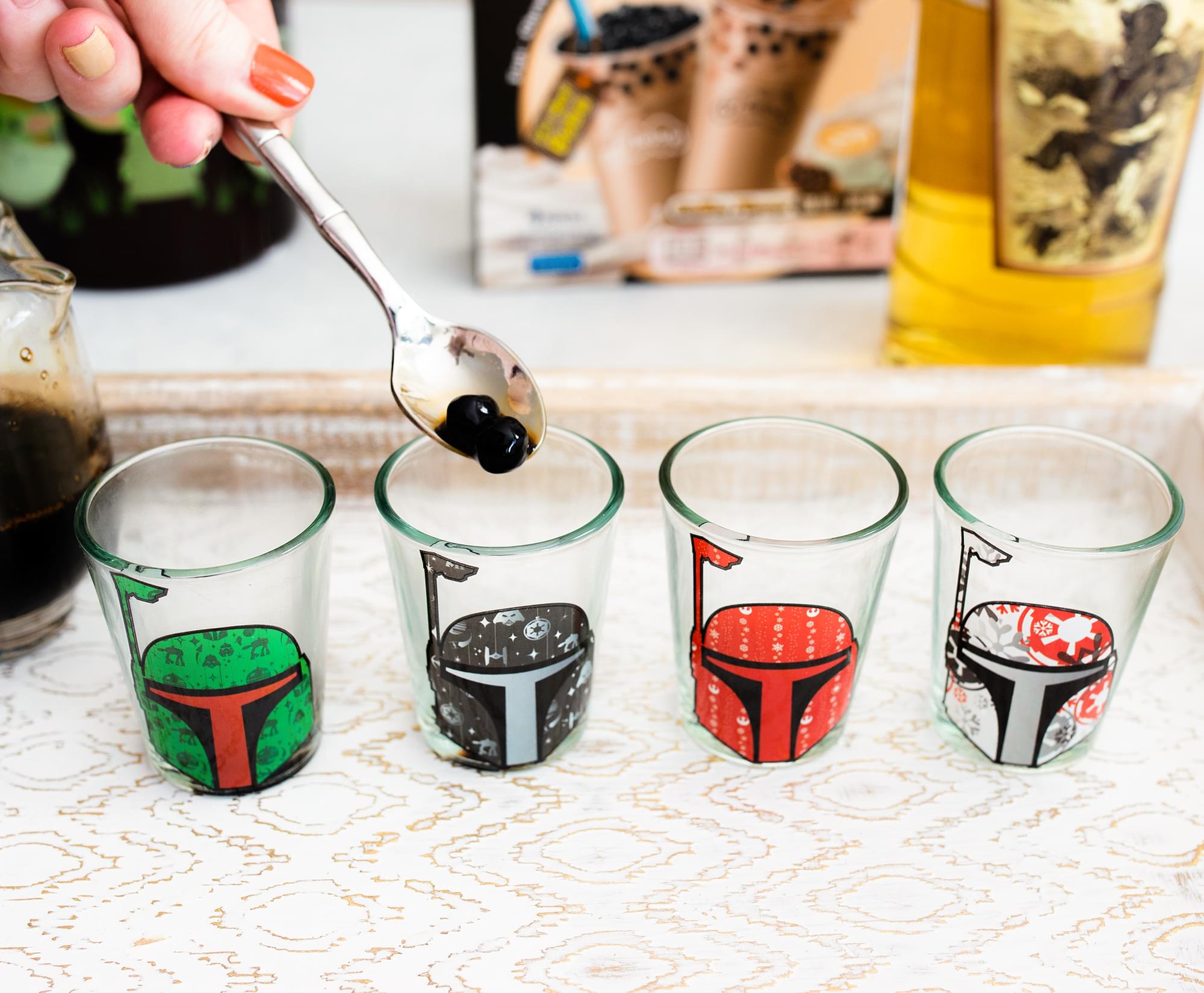 Celebrate Life Day with Star Wars Holiday Boba Fett 2.5-Ounce Mini Shot Glasses Set of 4