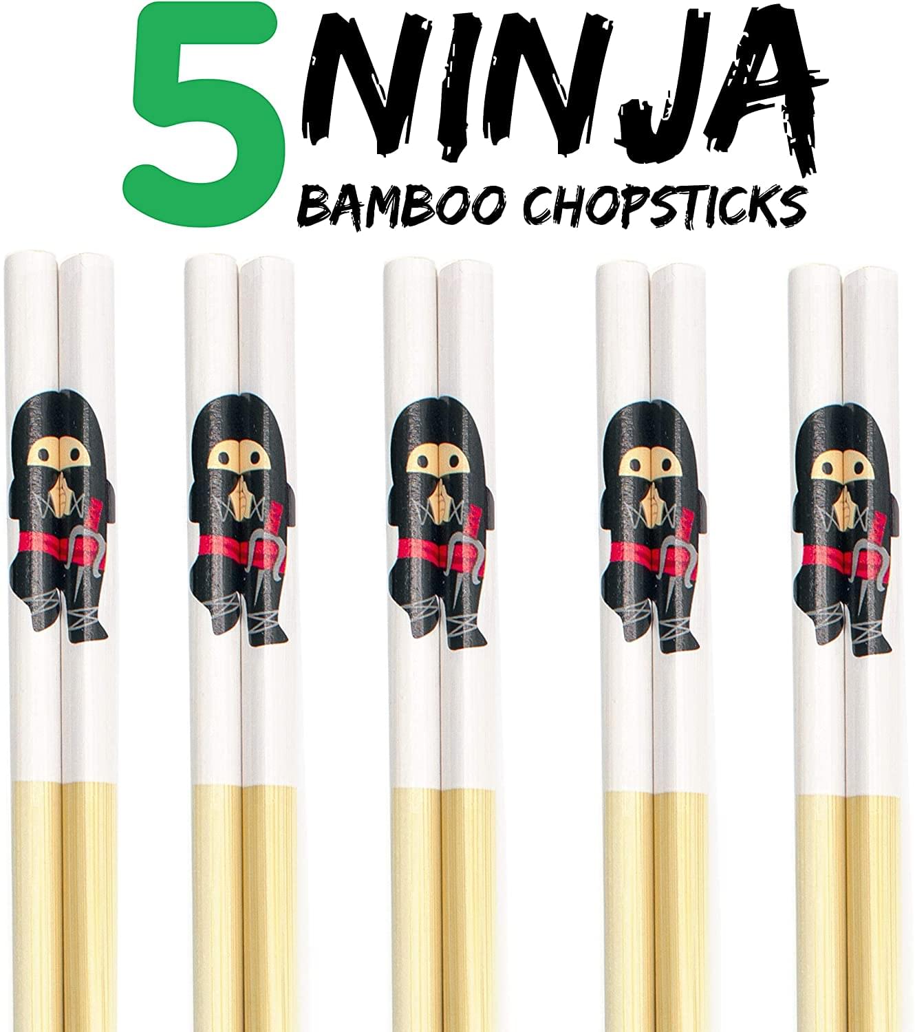 Adorable Ninja 5-Piece Bamboo Chopstick Set