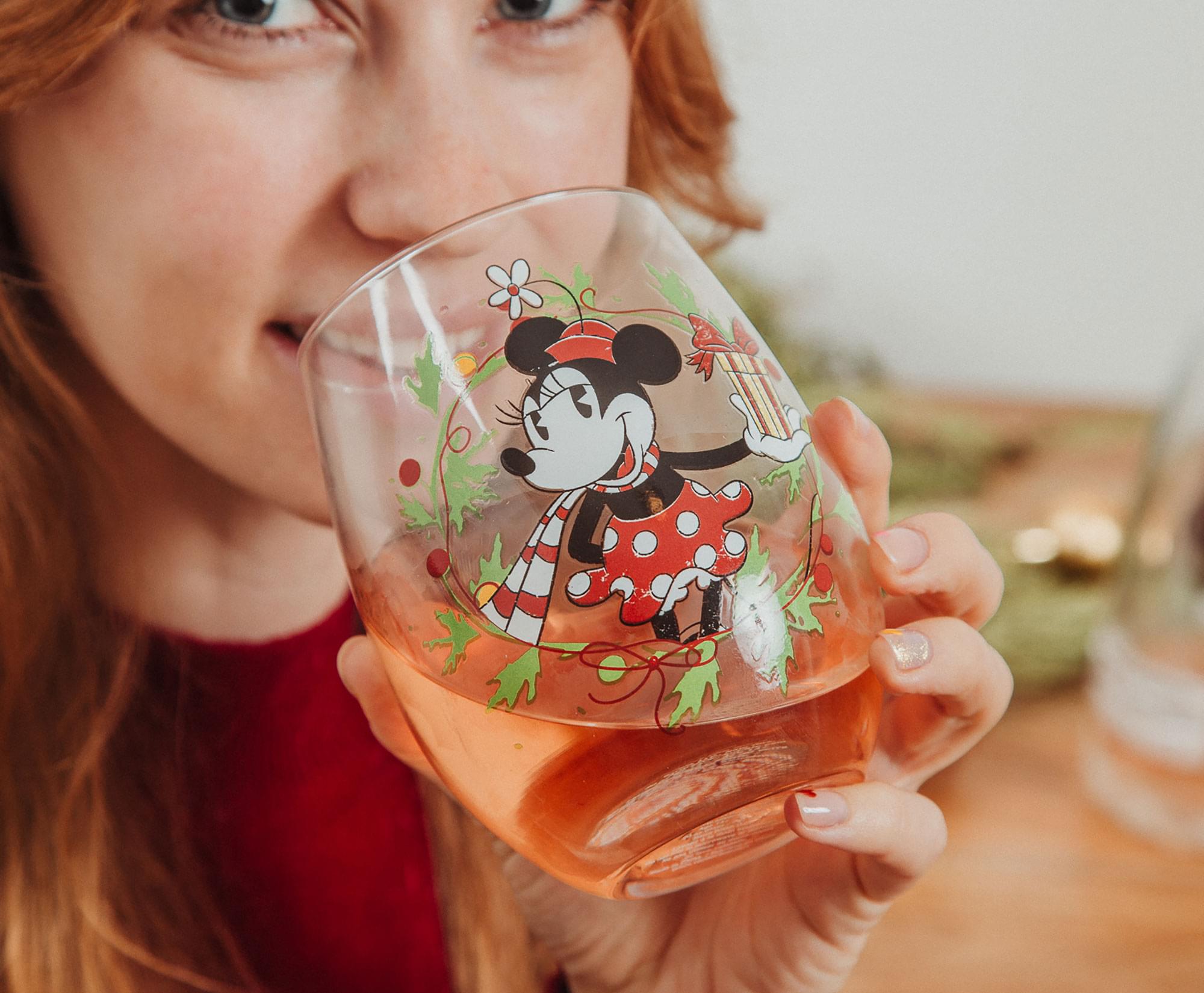Disney Minnie Mouse Christmas Cheer Stemless Wine Glass - 20 Ounce Festive Fun