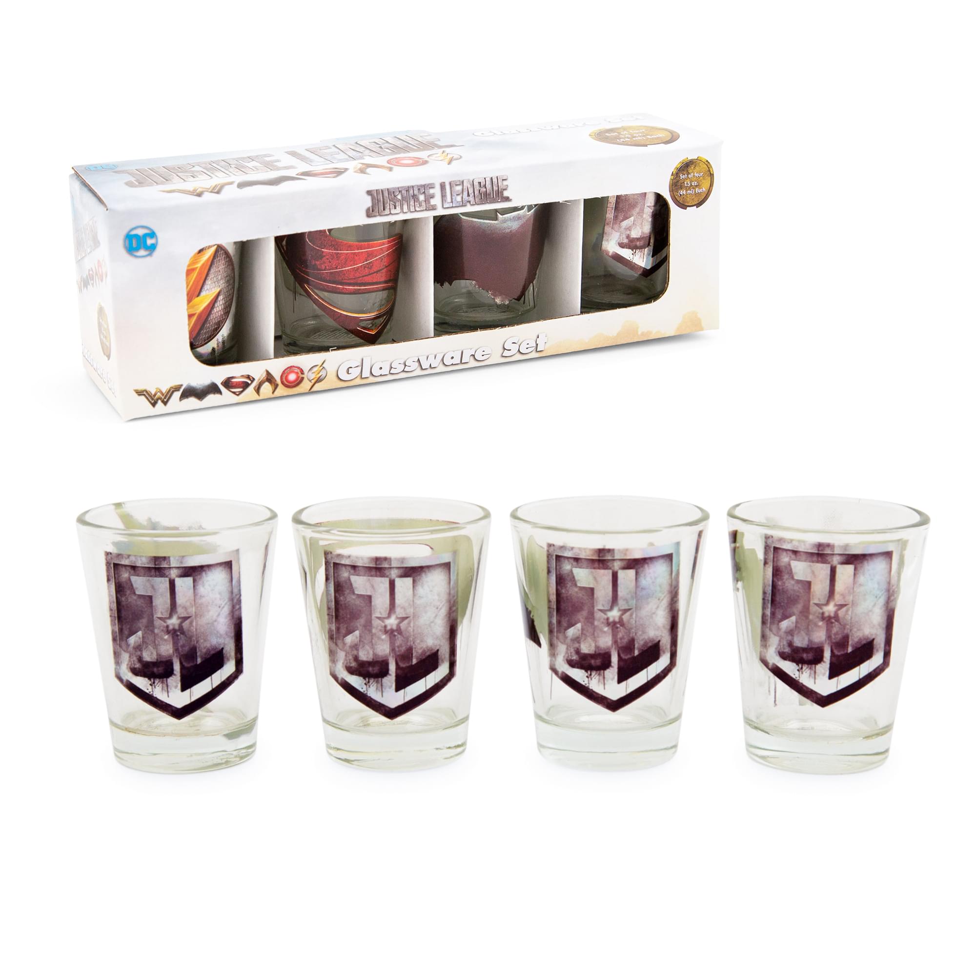 Justice League Movie Logos 1.5-Ounce Mini Shot Glasses - Set of 4