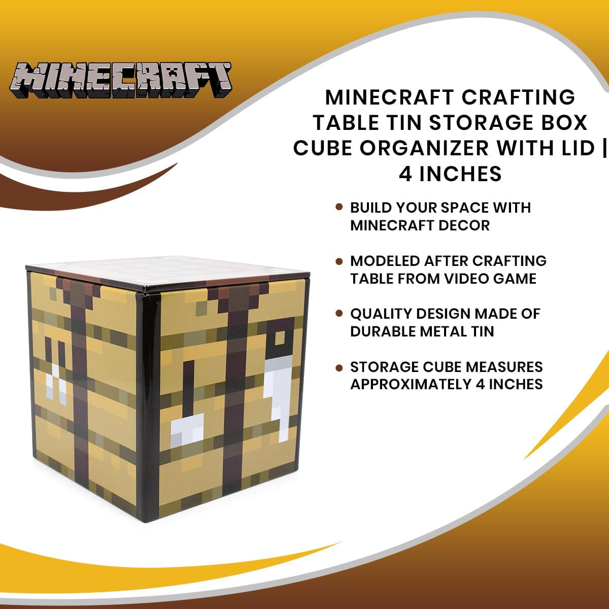 4-Inch Minecraft Crafting Table Tin Storage Box Cube with Lid - Organize Your World!