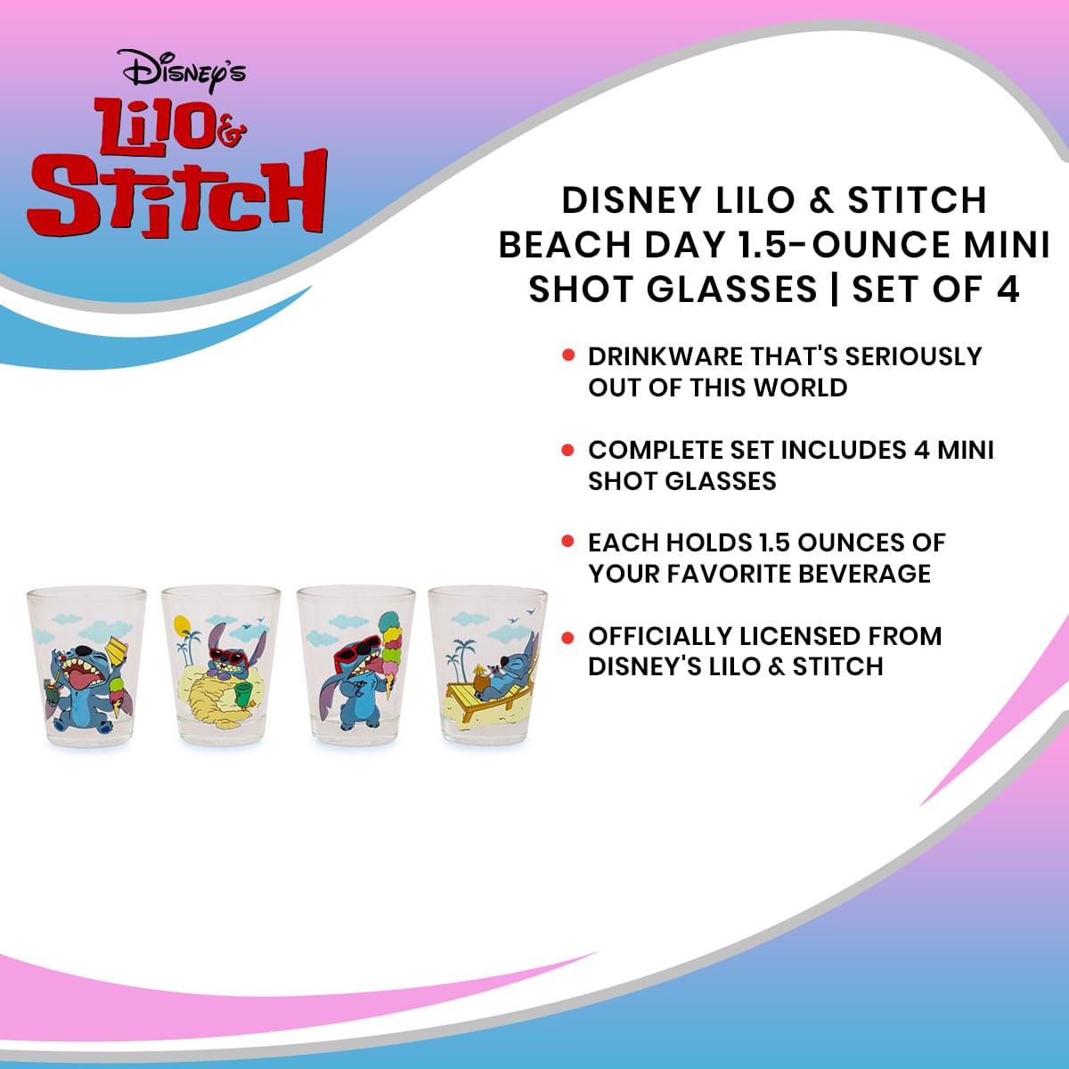 Disney Lilo & Stitch 1.5-Ounce Mini Shot Glasses Set of 4 - Beach Day Fun