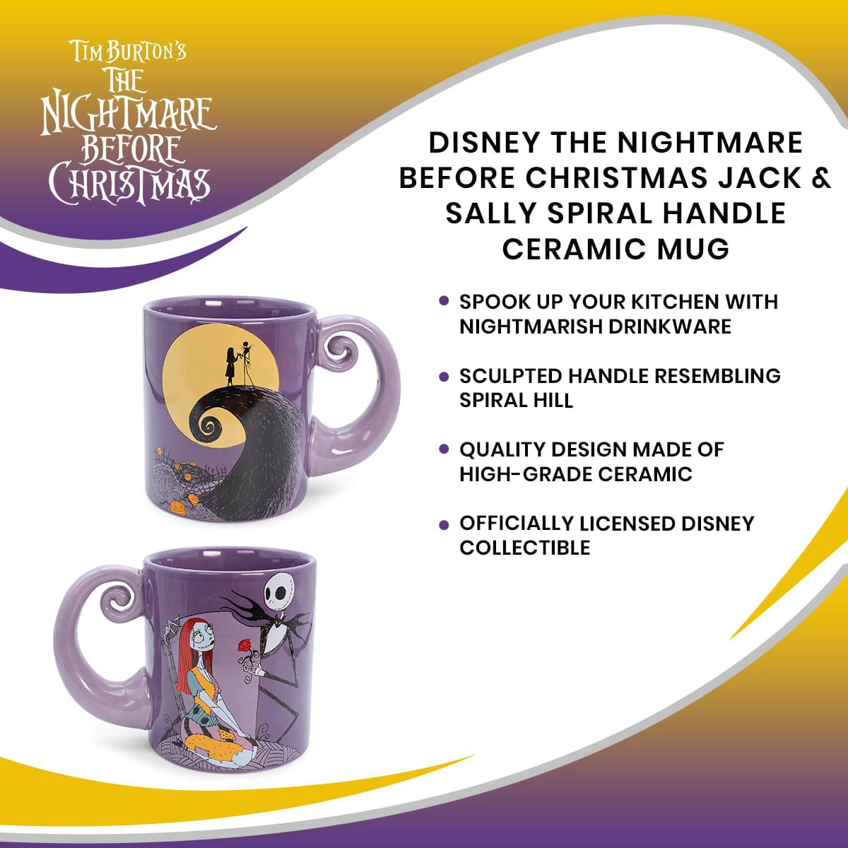 Jack & Sally Spiral Handle Ceramic Mug - Disney's The Nightmare Before Christmas