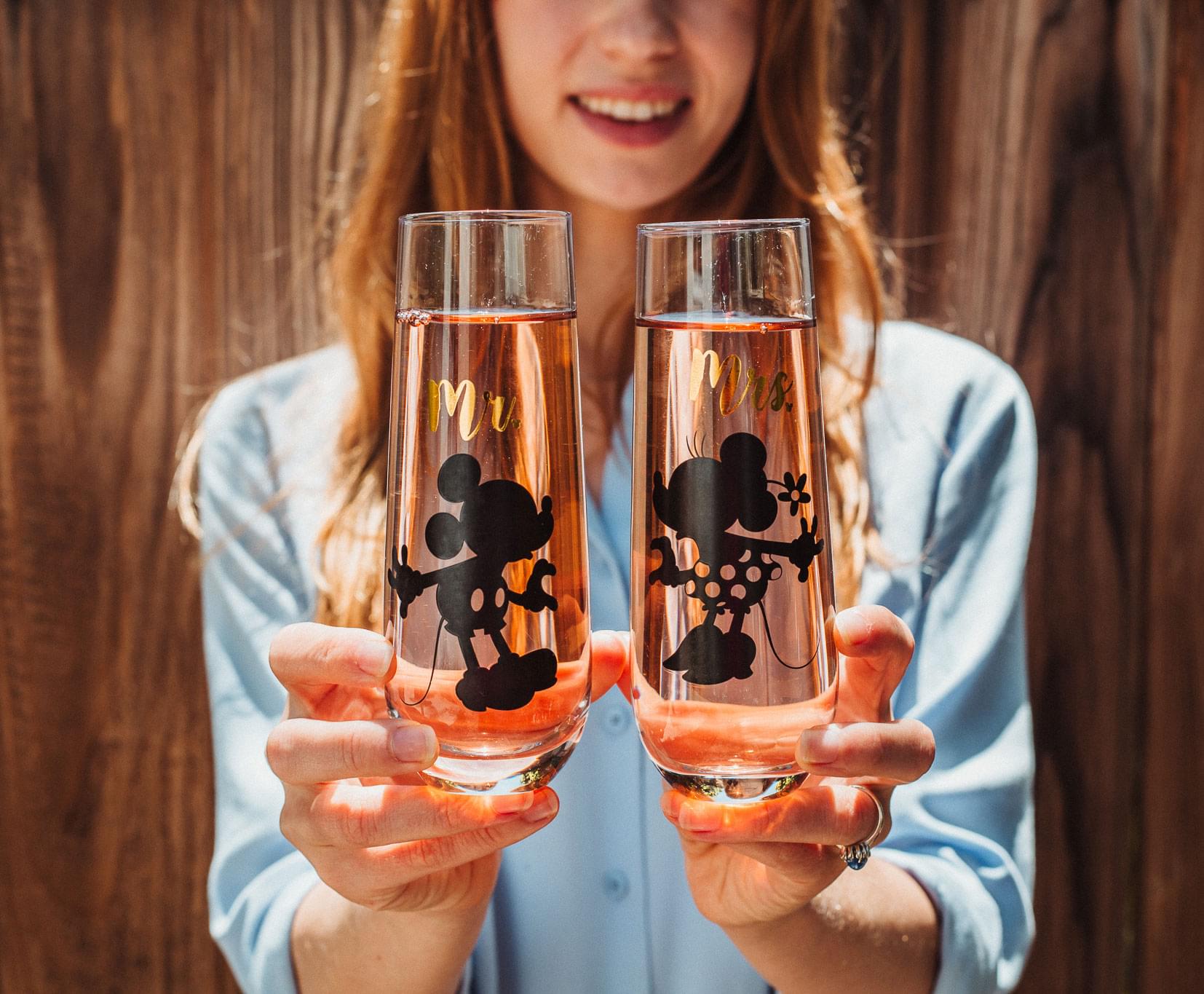 Disney Mickey & Minnie 9 - Ounce Stemless Fluted Glasses Set of 2 - Toast to Love!