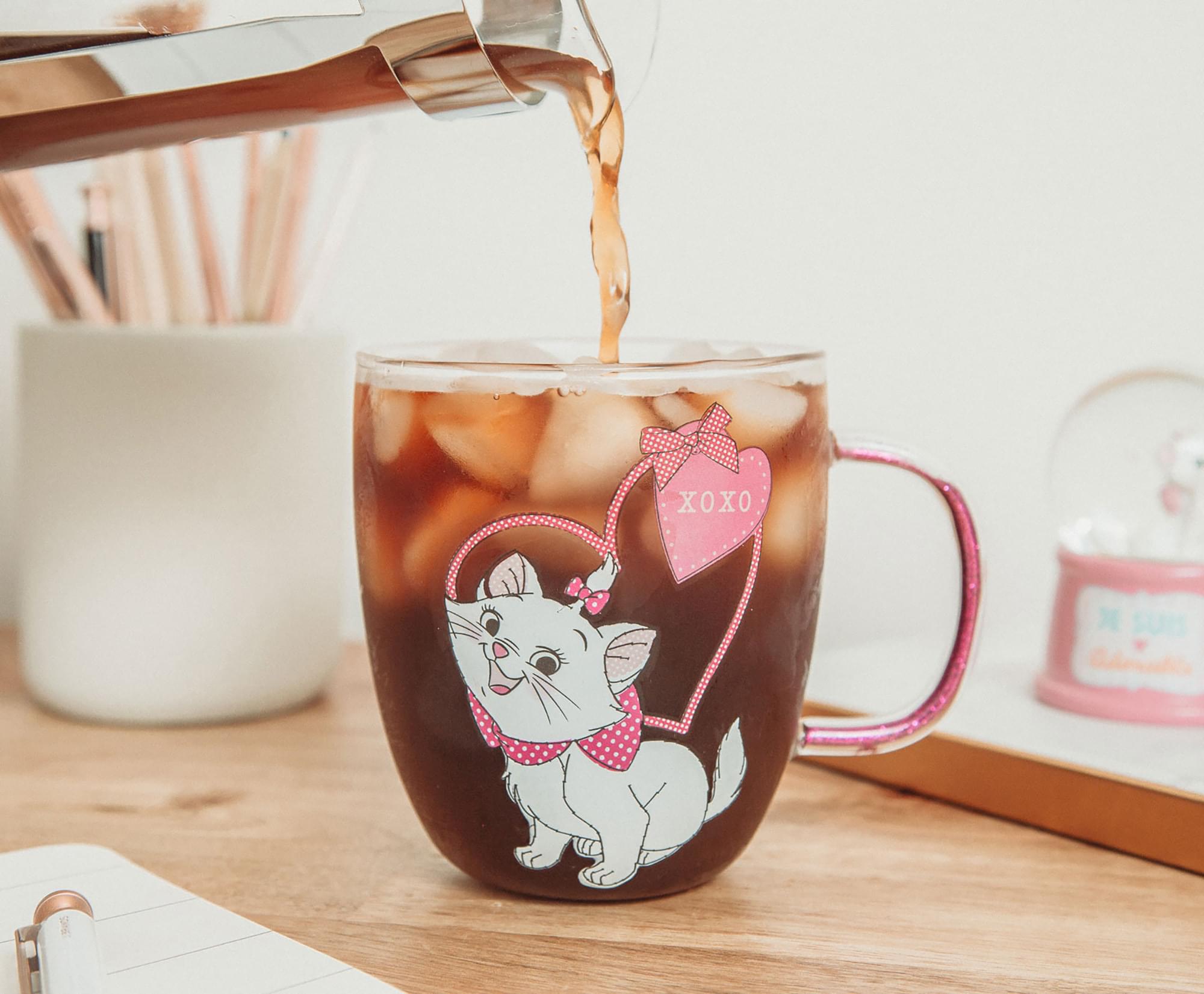 Disney's The Aristocats Marie XOXO Glitter Handle 14-Ounce Glass Mug