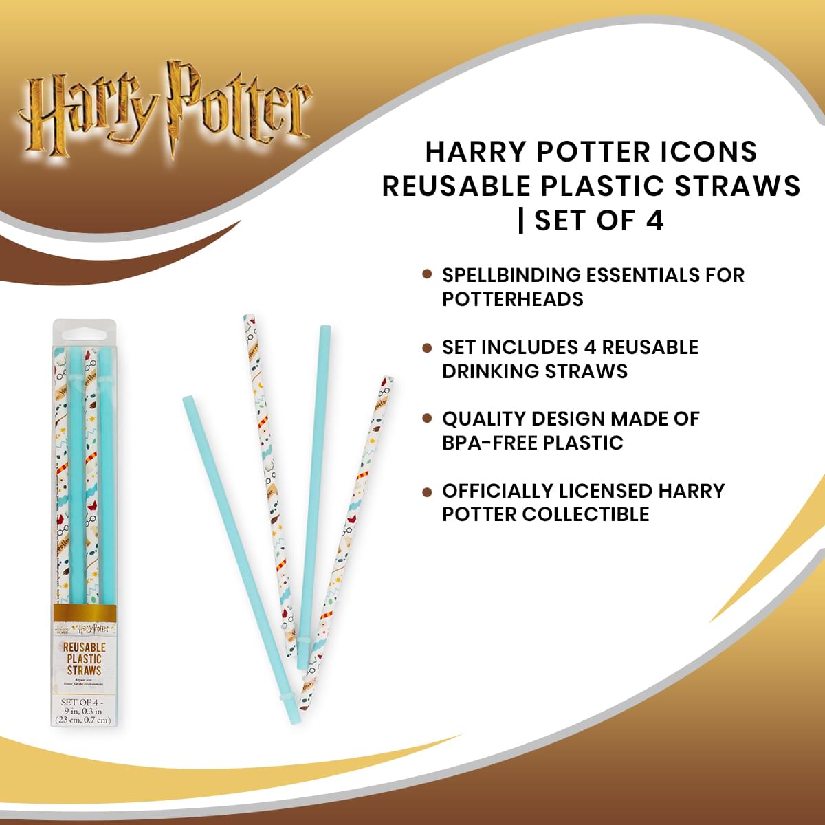 Magical Harry Potter Reusable Plastic Straws - Set of 4