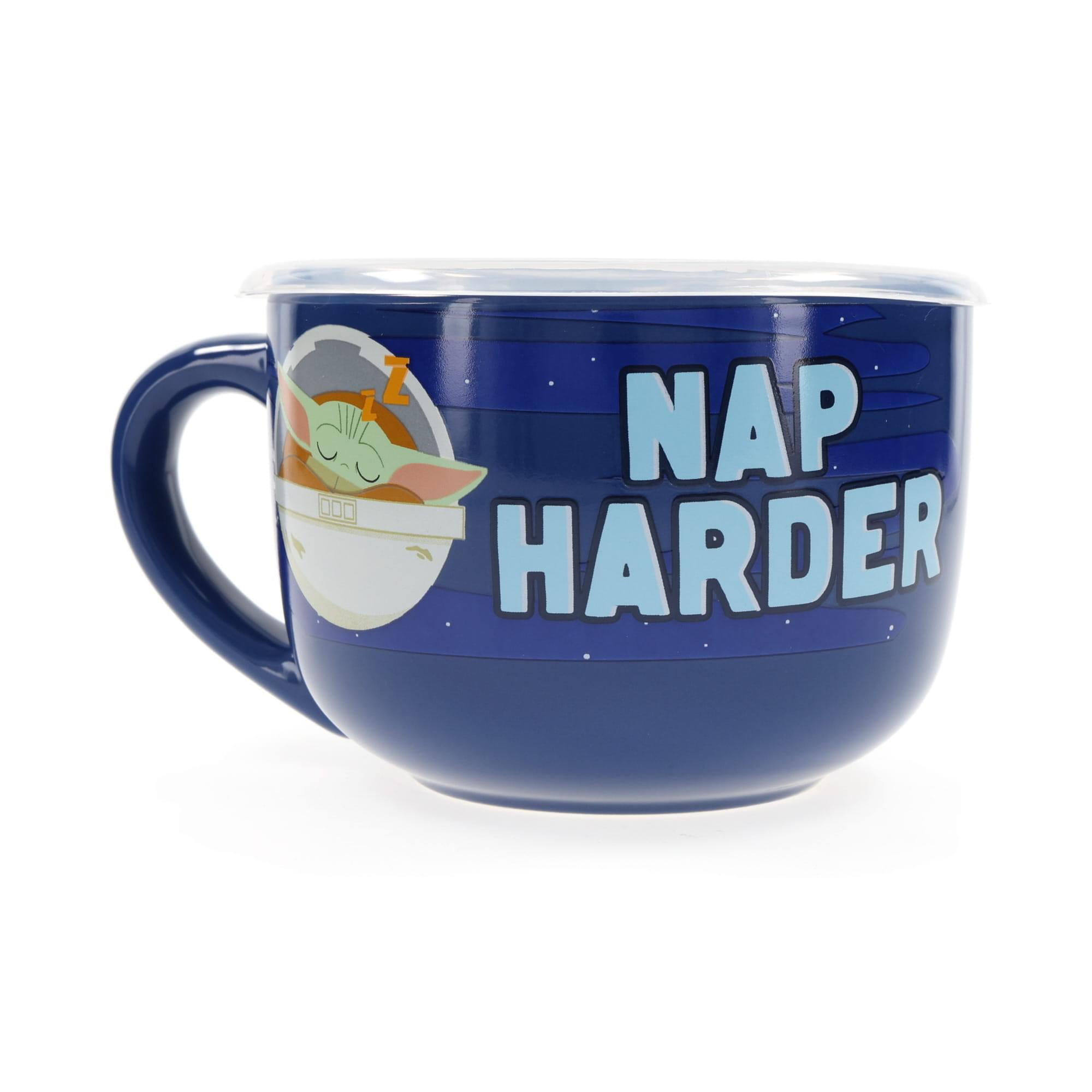Star Wars: The Mandalorian Work Hard & Nap Hard Ceramic Soup Mug with Lid - 24 Ounces