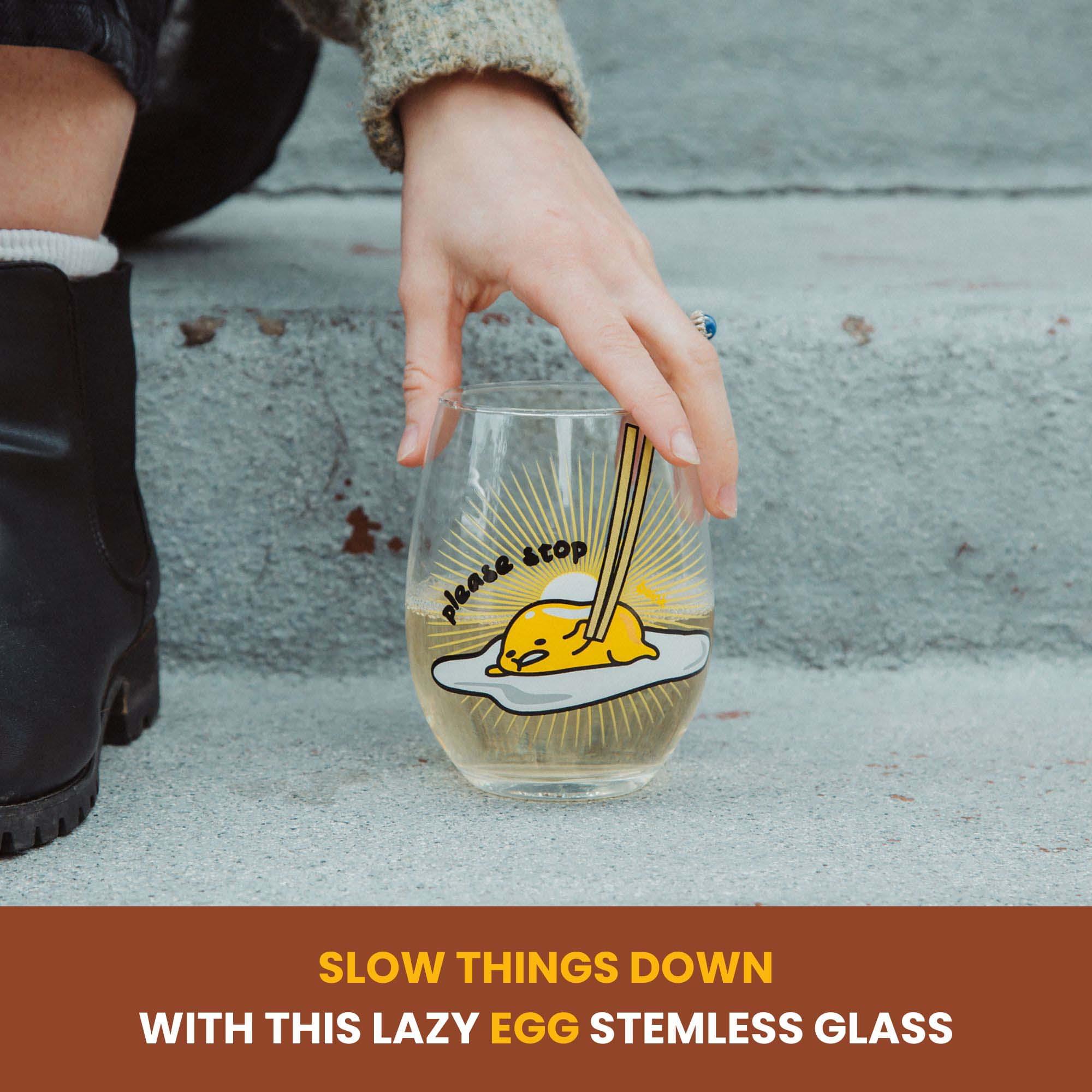 Sanrio Gudetama Lazy Time Stemless Wine Glass - 20 Ounce Capacity