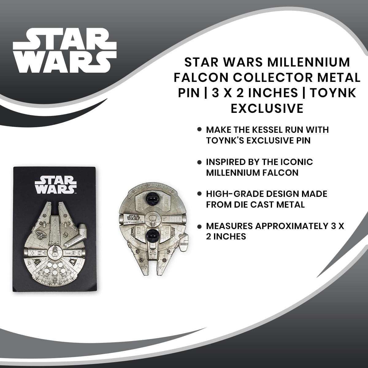 Exclusive Toynk Star Wars Millennium Falcon Collector Metal Pin - 3x2 Inches