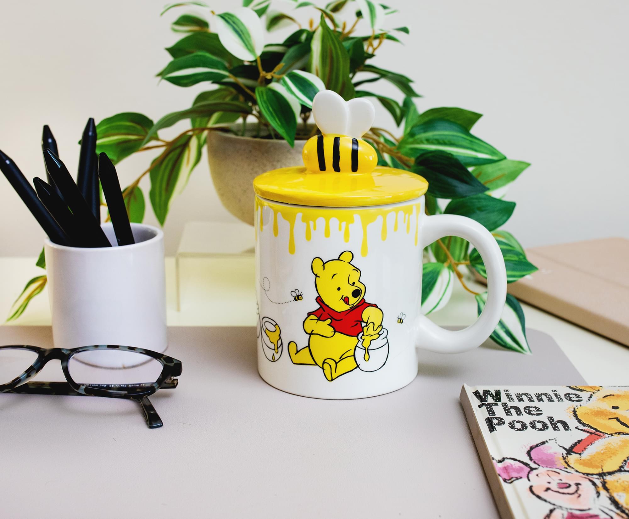 Disney's Enchanting Winnie The Pooh Hunny Pot Ceramic Mug with Lid - 18 Ounce Delight