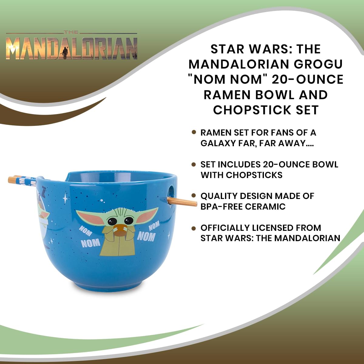 The Mandalorian Grogu Nom Nom 20 - Ounce Ramen Bowl & Chopstick Set - Star Wars