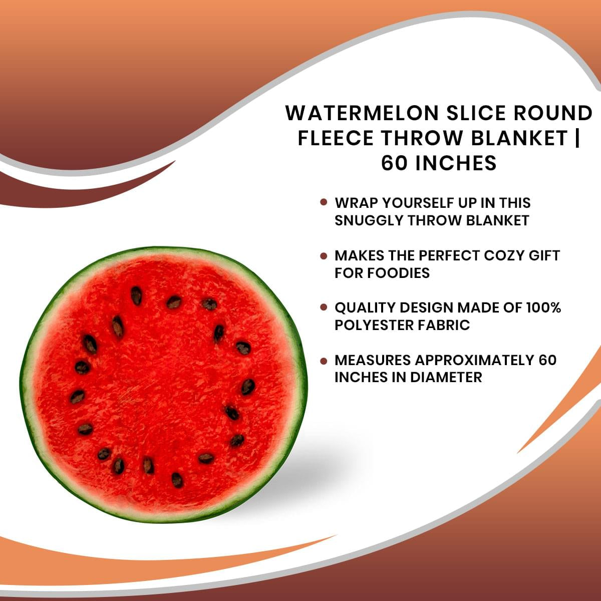 Round Watermelon Slice Fleece Throw Blanket - 60 Inches