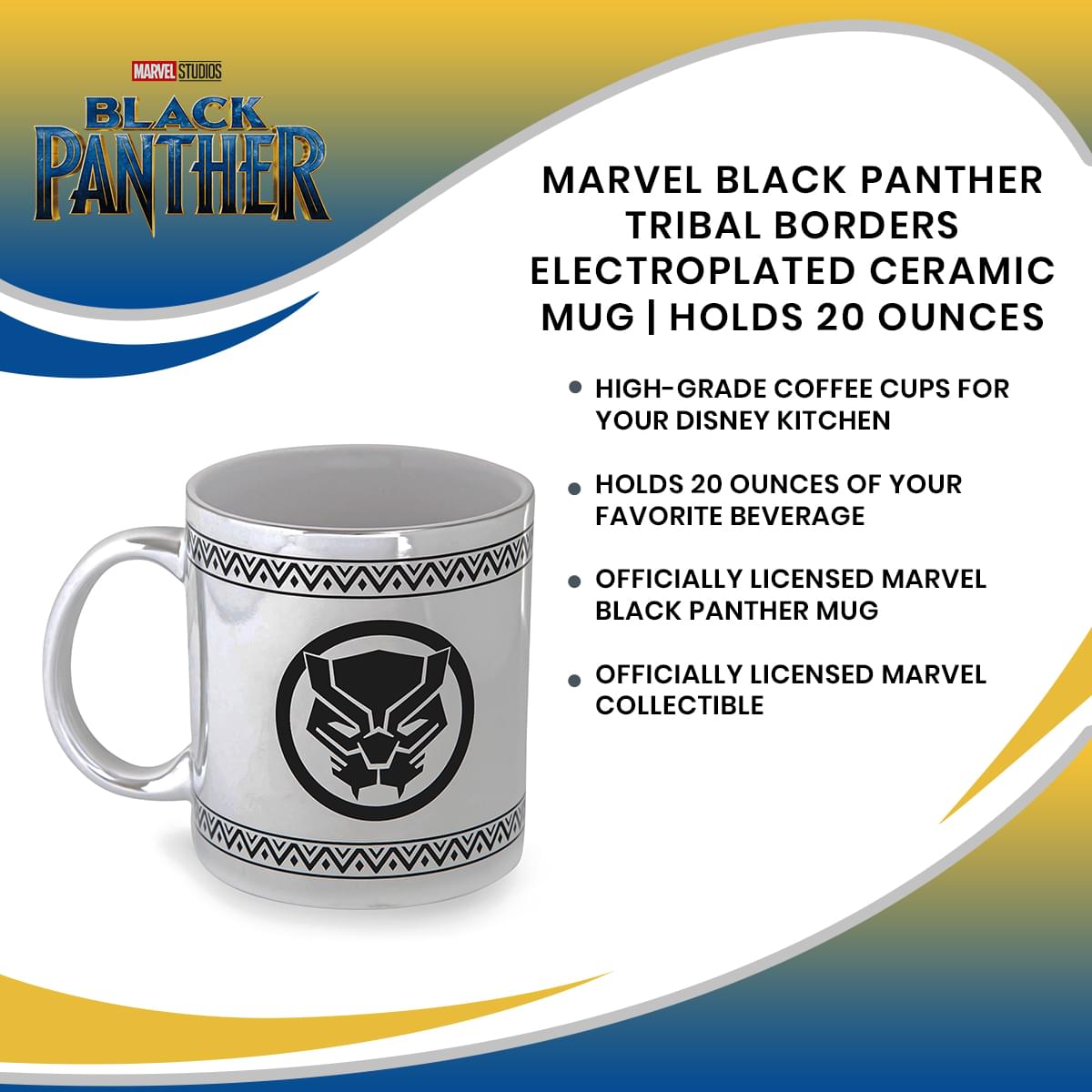 Marvel Black Panther Tribal Borders 20-Ounce Electroplated Ceramic Mug - A Tribute to the King of Wakanda